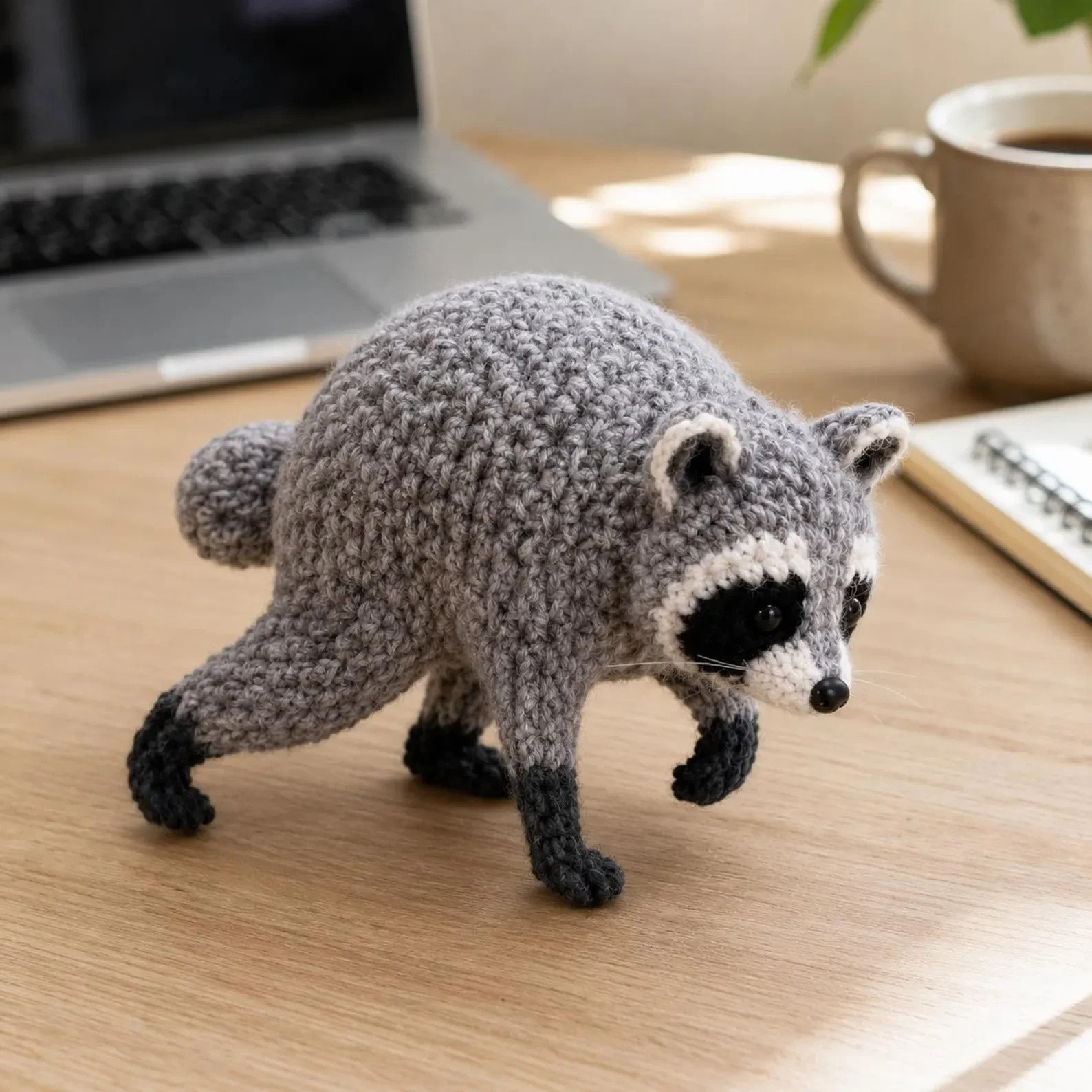 Handmade Crochet Jimothy Raccoon Plush, Woodland Animal Amigurumi 5 inch