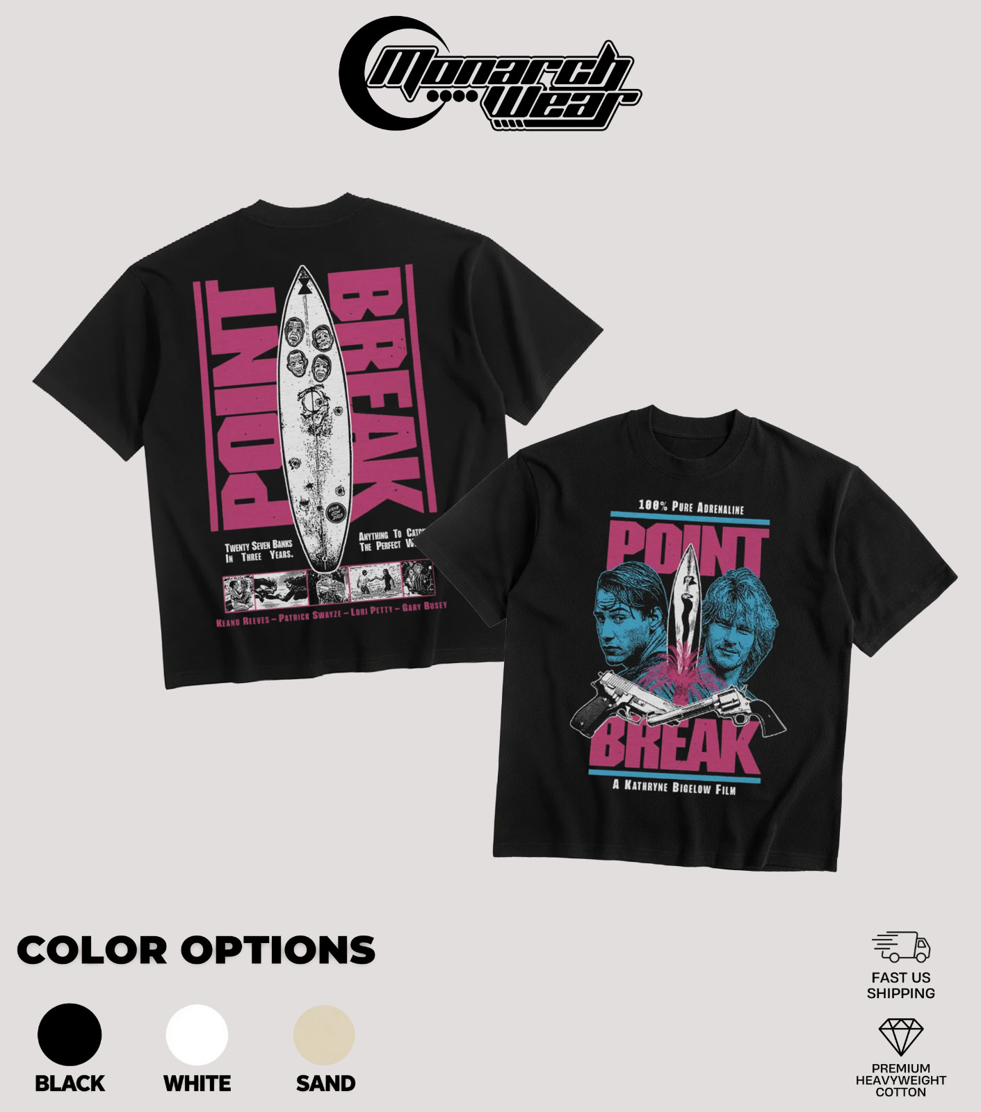 Monarch Wear Point Break T-Shirt Keanu Reeves Patrick Swayze Black