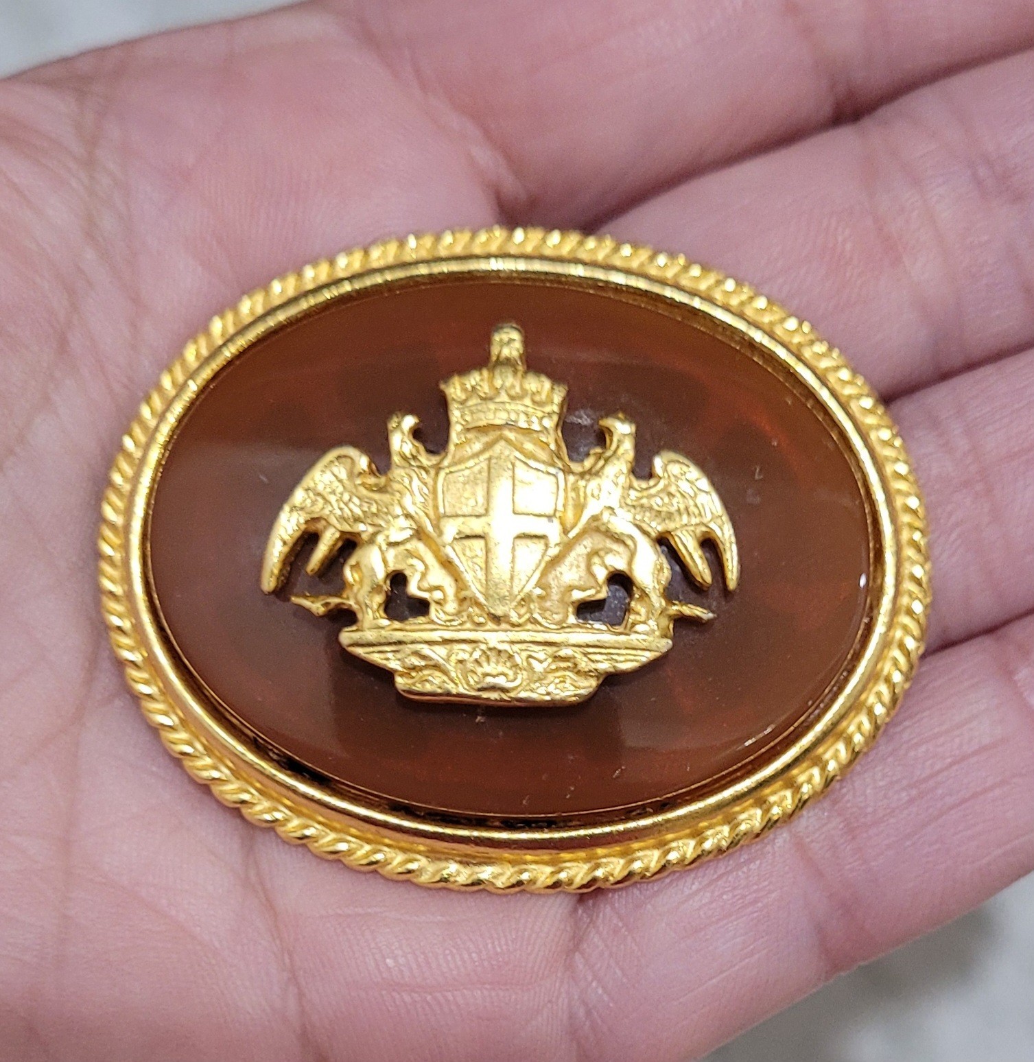 Ben Amun Coat Of Arms Brooch Signed Vintage