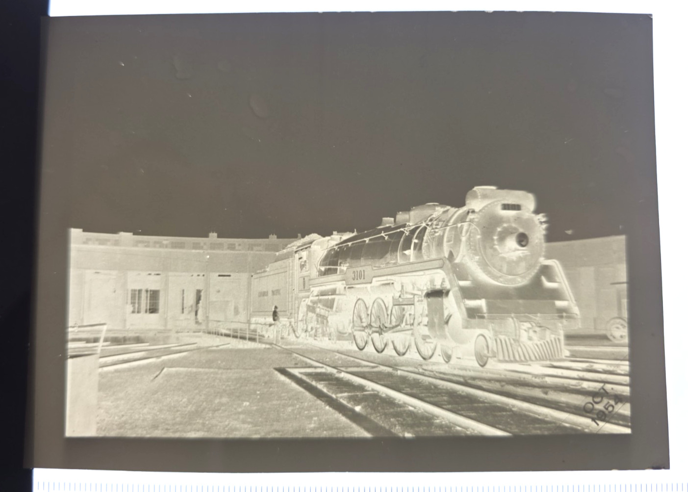 Oct 1954 Canadian Pacific RR No. 3101 4-8-4 Engine Roundhouse Photo Negative