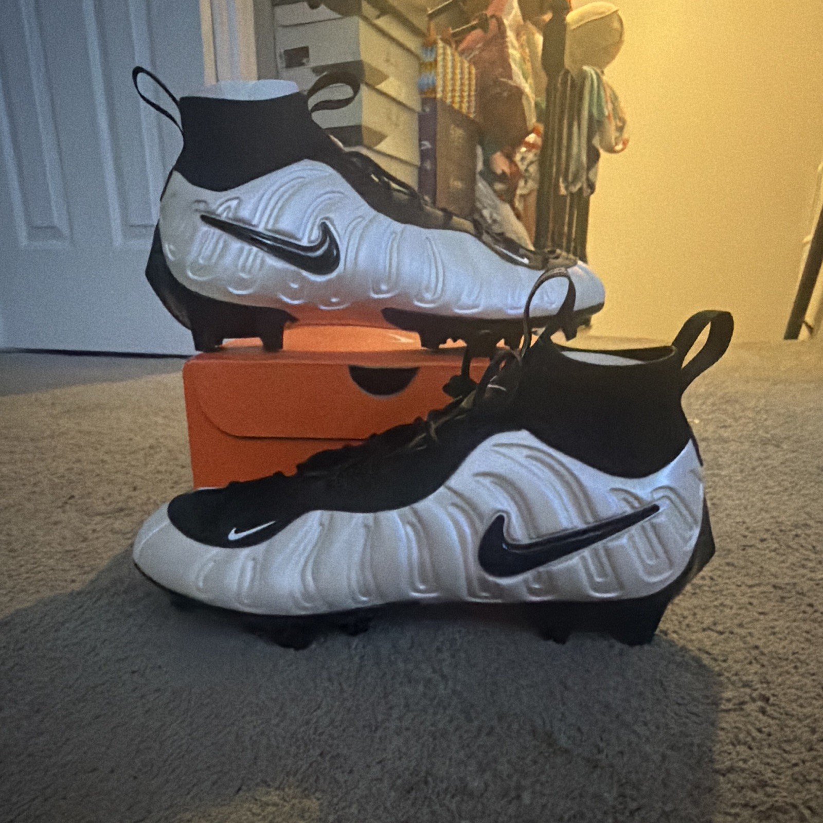 Custom Nike Vaporposite Pro Football Cleats White/Black/Men’s US 9.5