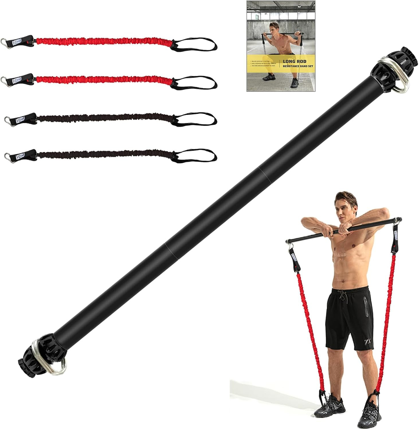 Resistance Band Bar, Portable 43 Inch Pilates Bar with Resistance Bands Home