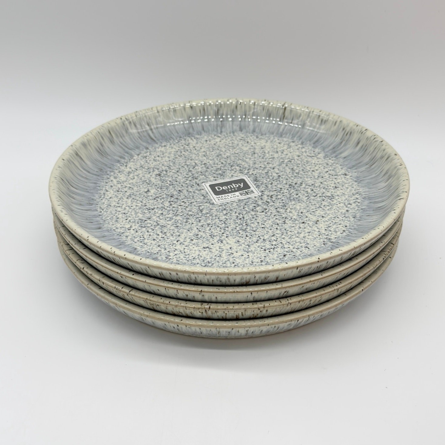 Denby Halo Speckle Gray Coupe Dinner Plate Set of 4 Plates NEW Denby Halo Speckle Gray Coupe Dinner Plate Set of 4 Plates NEW