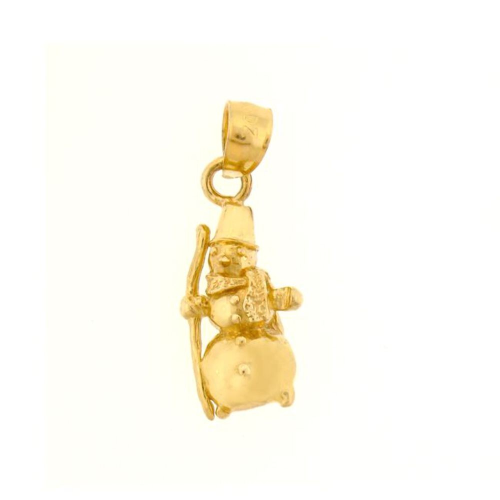 3D Christmas Snowman Charm Pendant 14k Gold (2.8 Grams)