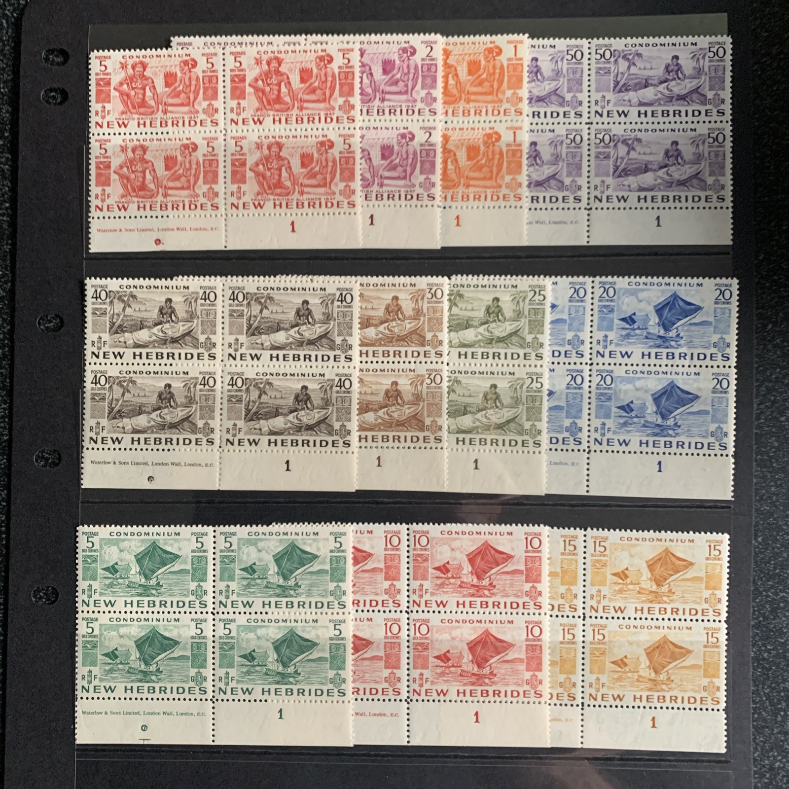 British Commonwealth New Hebrides 1953 Set Plate# Blocks of 4