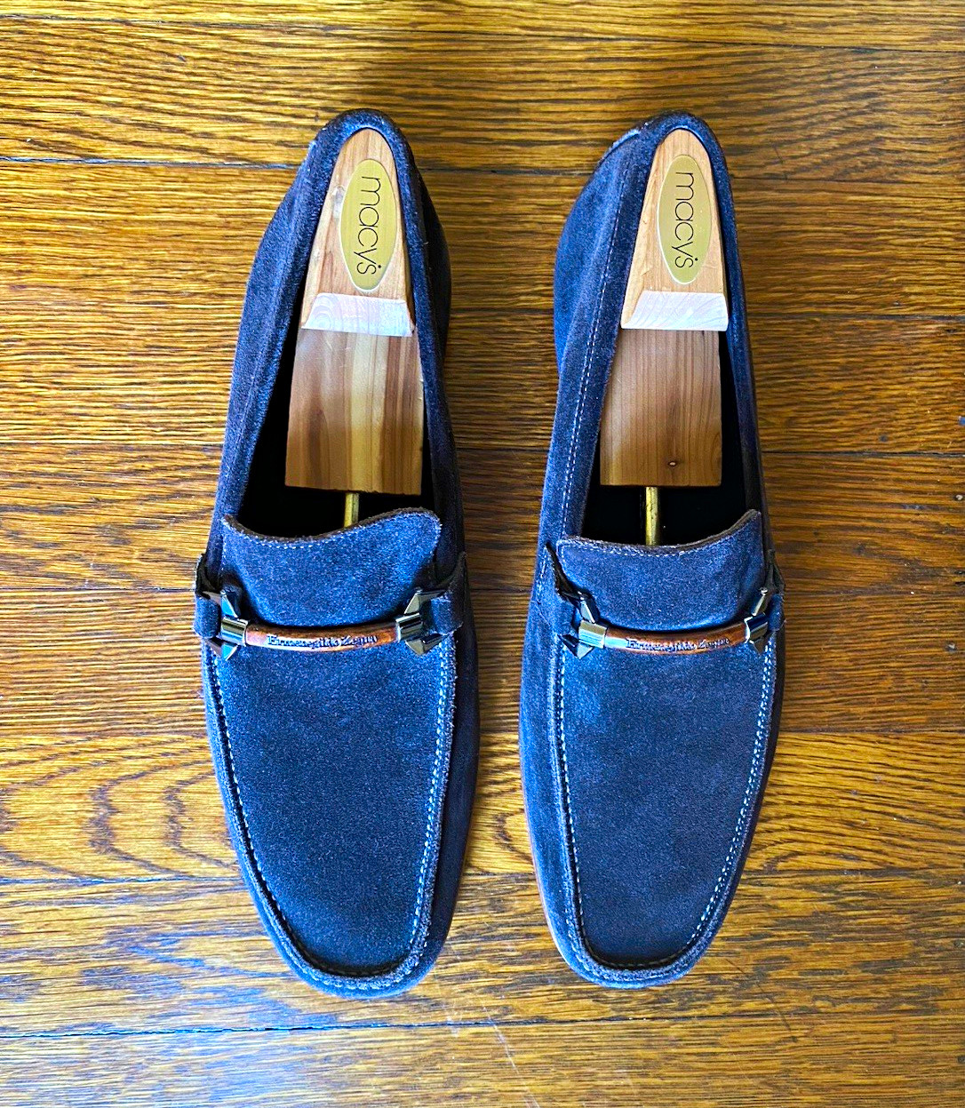 Ermenegildo Zegna Men\'s Brown Suede Slip-On Dress Loafers Almond Toe US 11