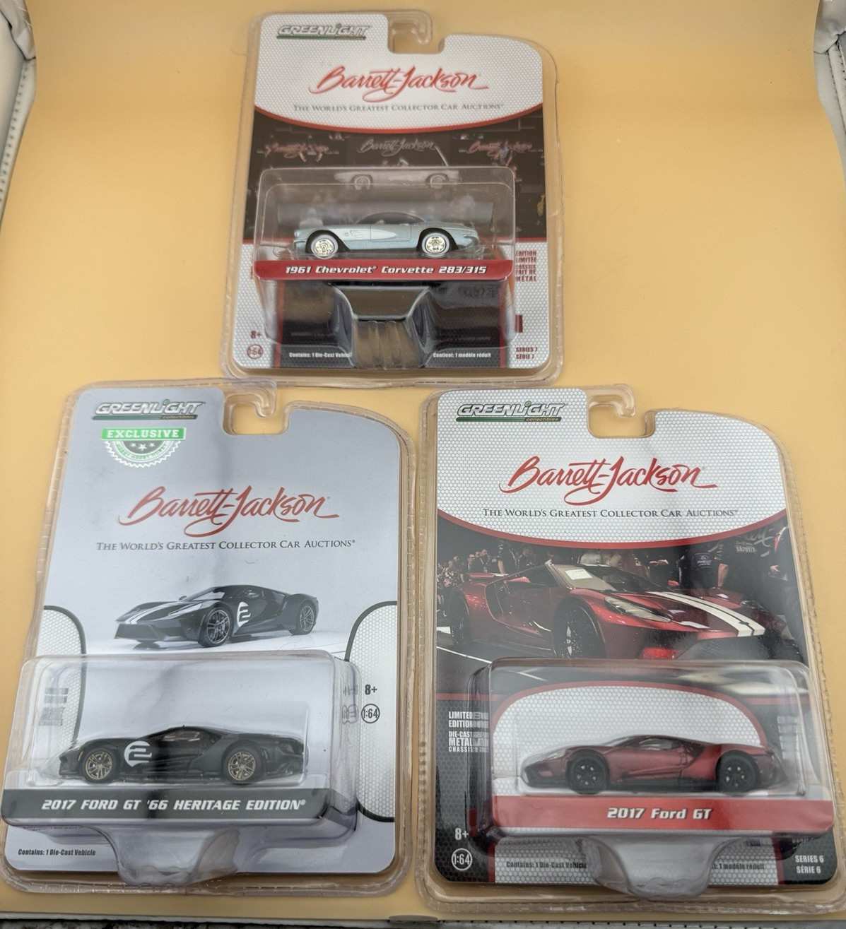 ** Lot of 3 - Greenlight Barrett-Jackson Auctions 1961 Chevrolet 2017 Ford 1:64