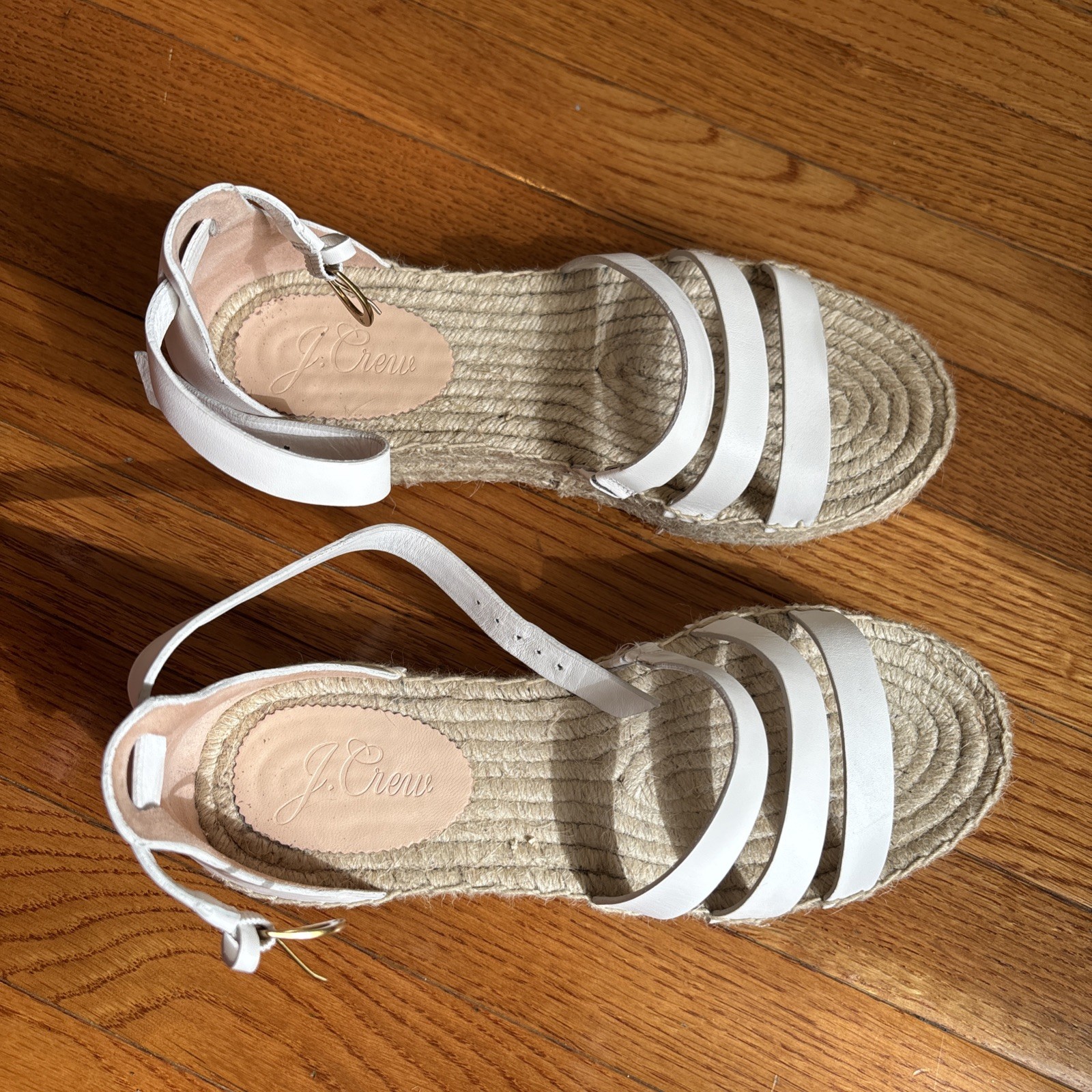 EUC J.Crew Women\'s Size 8 White Leather Ankle Strap Gladiator Espadrille Sandal