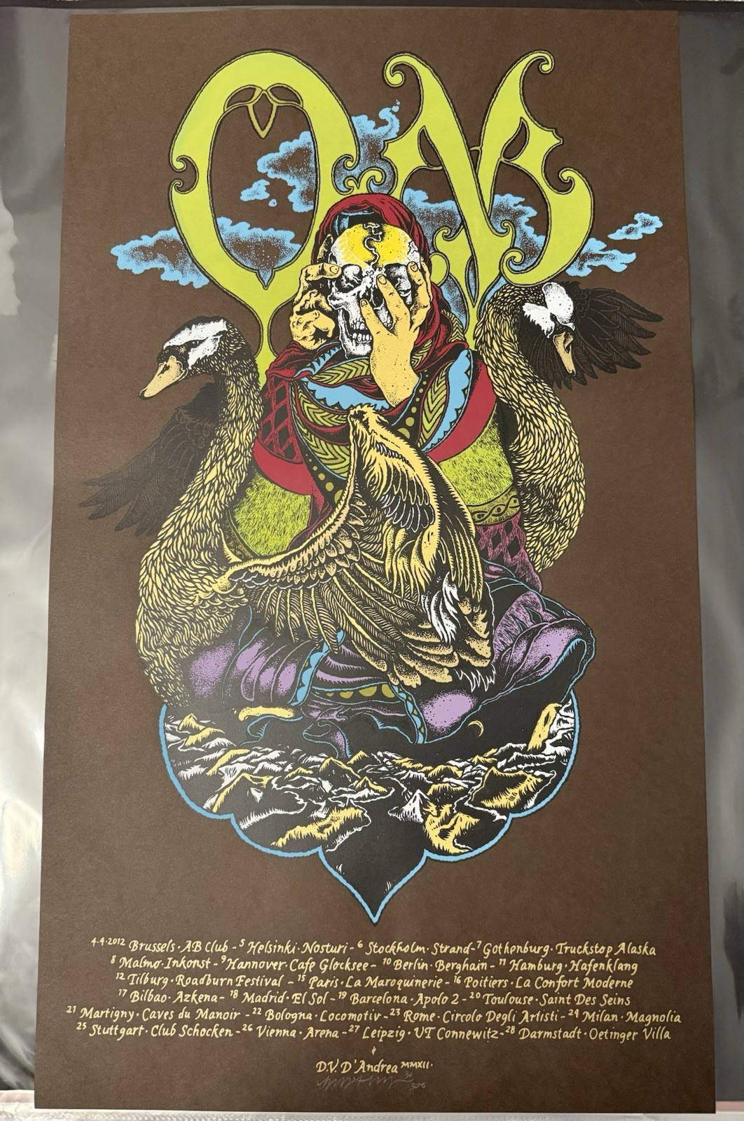 OM European Tour 2012 Poster David D’Andrea Signed/Numbered Mint Sleep Band