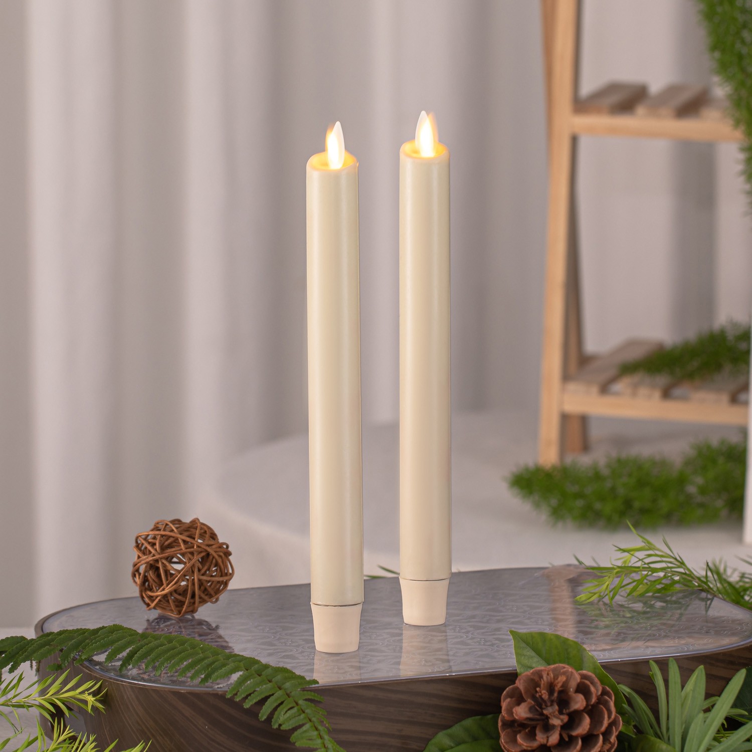 Luminara Flameless LED Battery Operated Wax Taper Candles with Remote 9.5“ Ivory