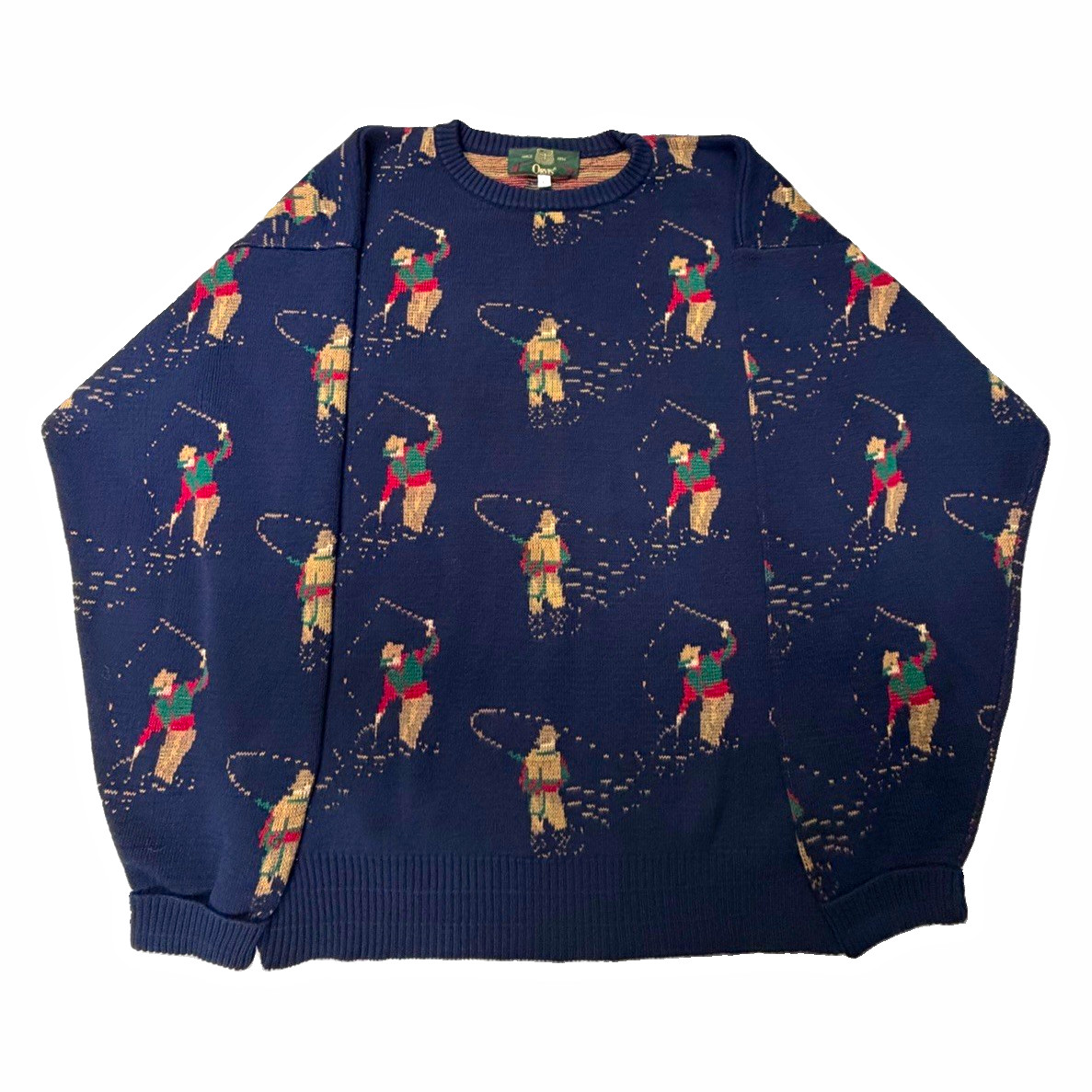 Vintage 90s Orvis Fly Fishing All Over Print Sweater Blue Mens Large Outdoors Vintage 90s Orvis Fly Fishing All Over Print Sweater Blue Mens Large Outdoors