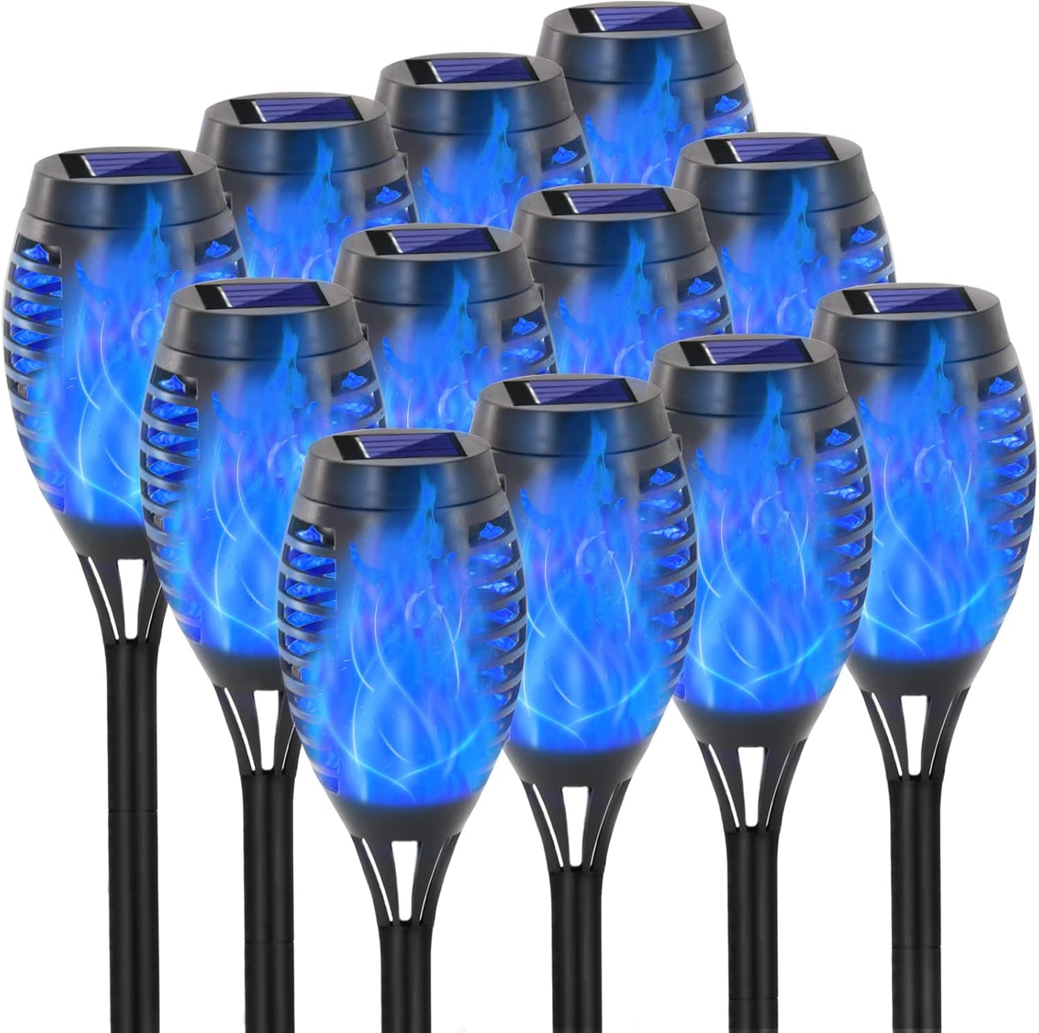 Solar Lights Outdoor, 12 Pack Blue Solar Torch Light with Flickering Flame