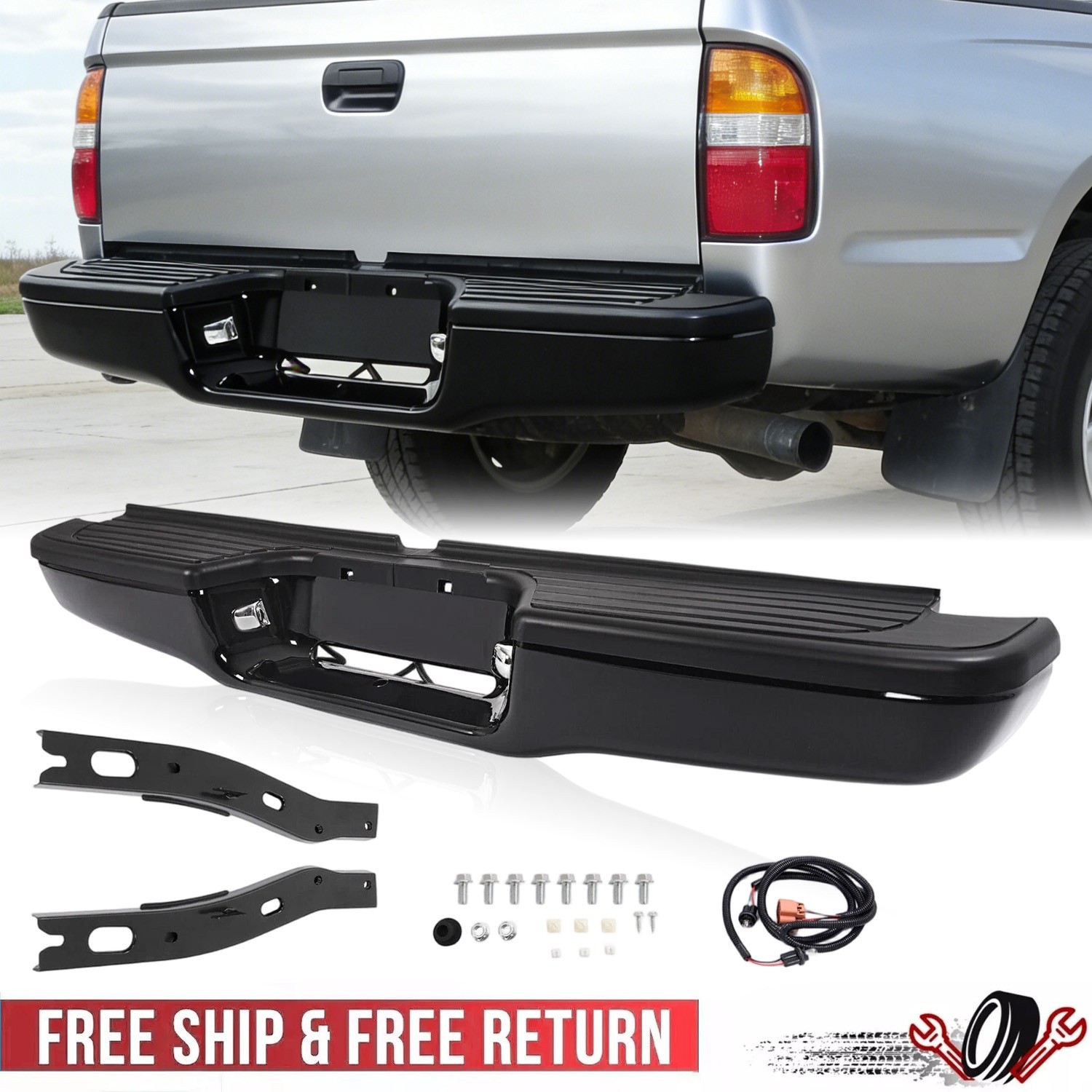 Black Complete Rear Steel Step Bumper Assembly For Toyota Tacoma Truck 1995-2004