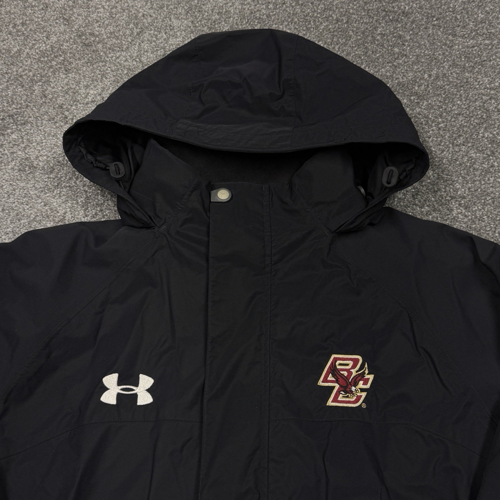 Boston College Eagles Jacket Men Large Black Under Armour Hooded Coat Zip Up BC