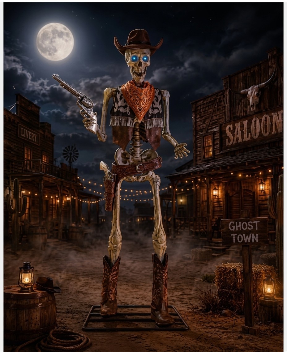 10 FT Cowboy Skeleton Costume Only Halloween Yard Decor Accessory 
