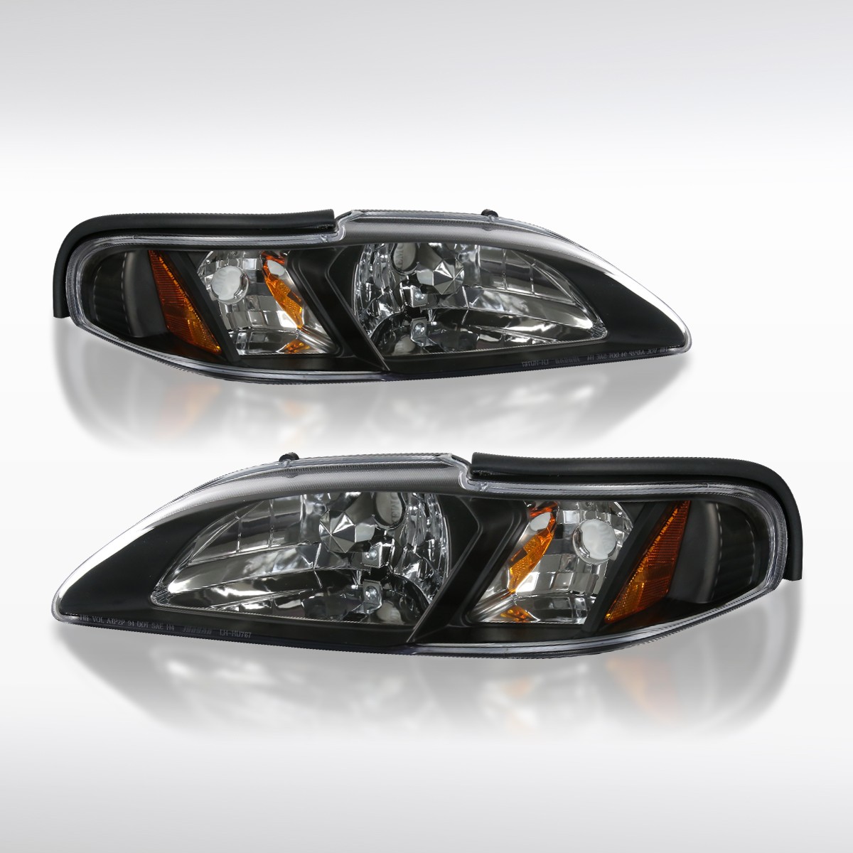 Fit 1994-1998 Ford Mustang GT SVT Cobra Black Headlights Corner Signal Lamps Fit 1994-1998 Ford Mustang GT SVT Cobra Black Headlights Corner Signal Lamps