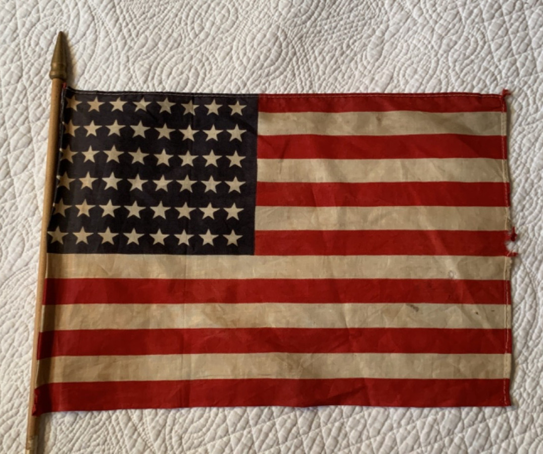 Antique 48 Star American Parade Flag WWI Era 1912-1920 Gauze Fabric 11.5x16.5 in Antique 48 Star American Parade Flag WWI Era 1912-1920 Gauze Fabric 11.5x16.5 in