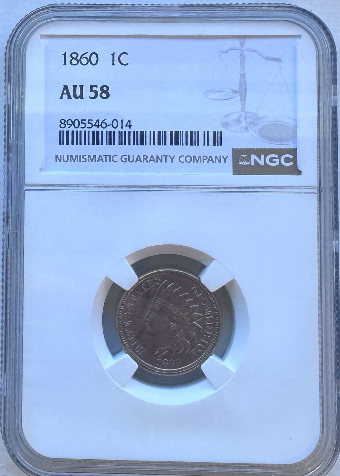 1860 Indian Head Cent AU 58 