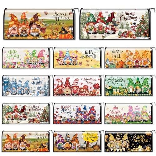 Dispowreath 12 Pcs Seasonal Gnome Mailbox Covers Magnetic Standard Gnome Style