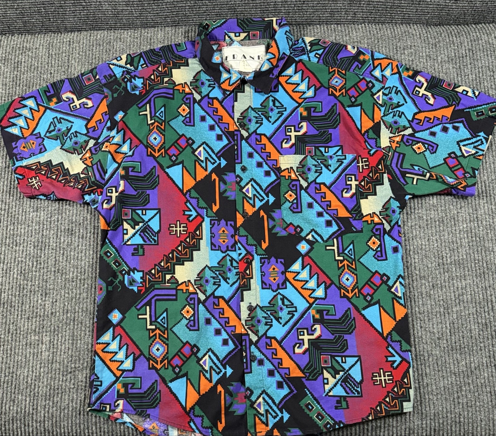 Vintage 90s Frank Shirt Mens Large Southwestern Geometric Made In USA Button Up