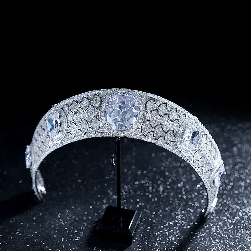 Luxury All CZ Cubic Zirconia Queen Wedding  Princess Tiara Crown For Women