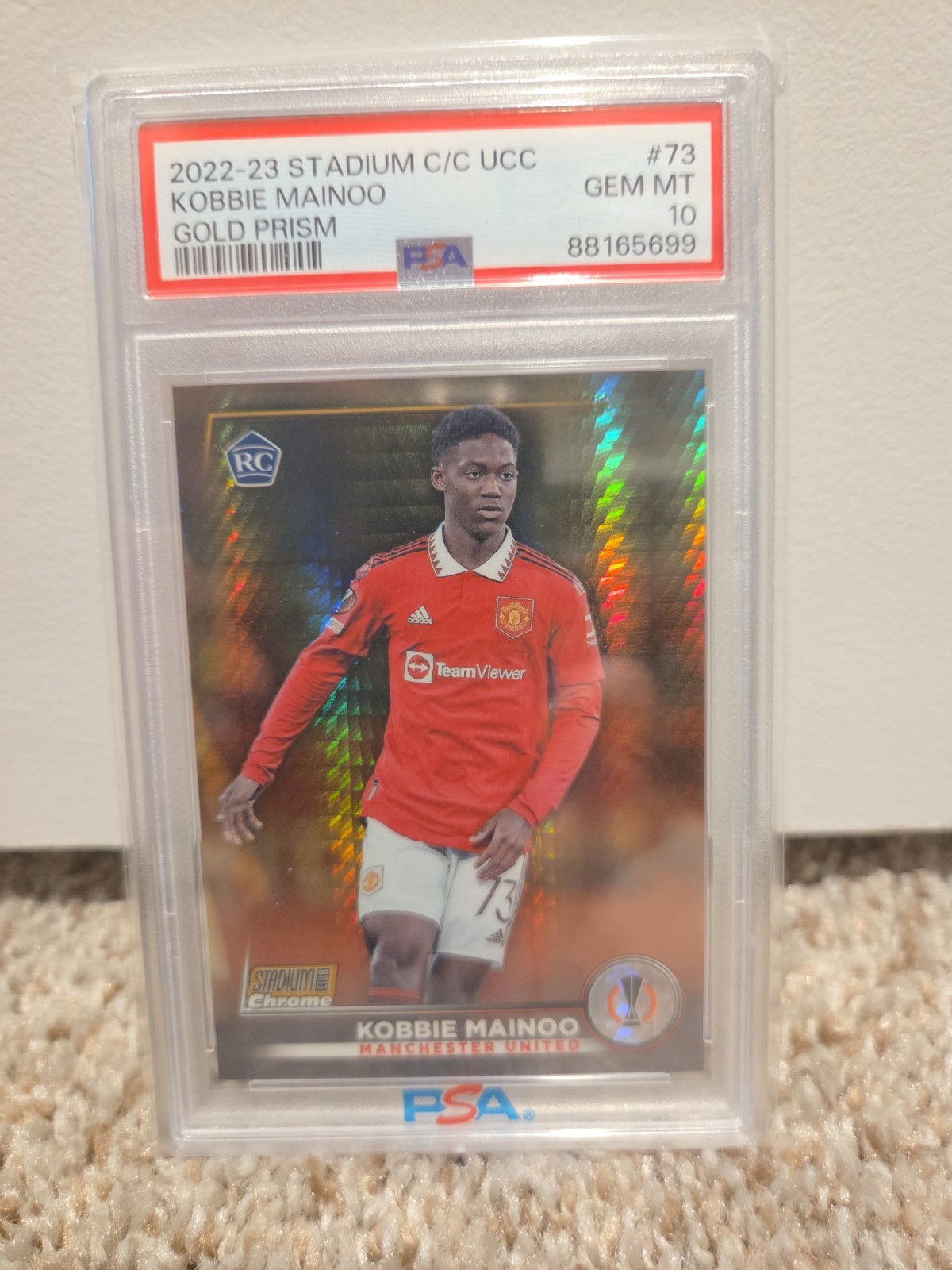 2022-23 Topps Stadium Club Chrome UCC Kobbie Mainoo Gold Prism /50 RC PSA 10 2022-23 Topps Stadium Club Chrome UCC Kobbie Mainoo Gold Prism /50 RC PSA 10