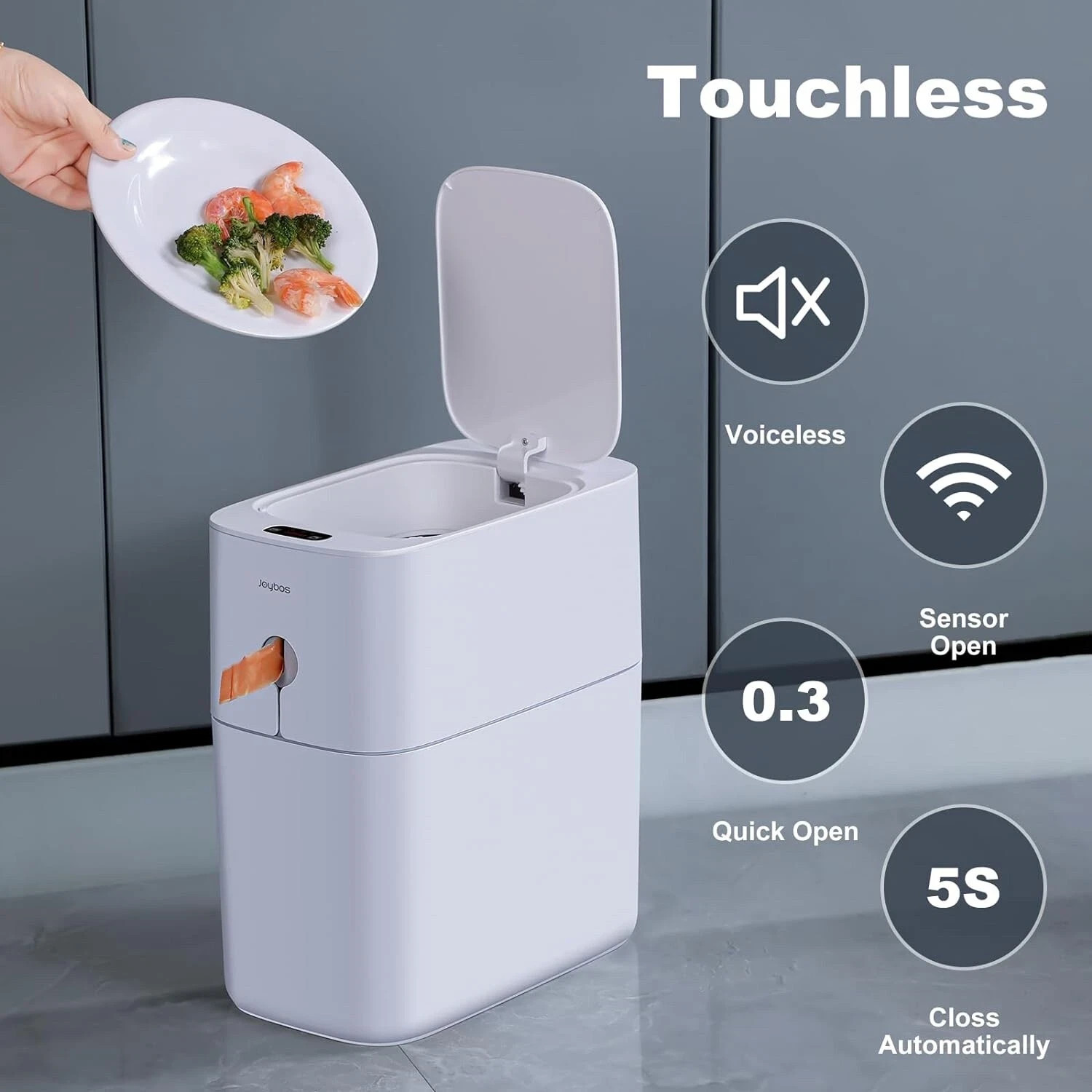 JOYBOS Bathroom Trash Cans,3.5 Gallon Automatic Lid,1PC Can with 2 Rolls Bag JOYBOS Bathroom Trash Cans,3.5 Gallon Automatic Lid,1PC Can with 2 Rolls Bag