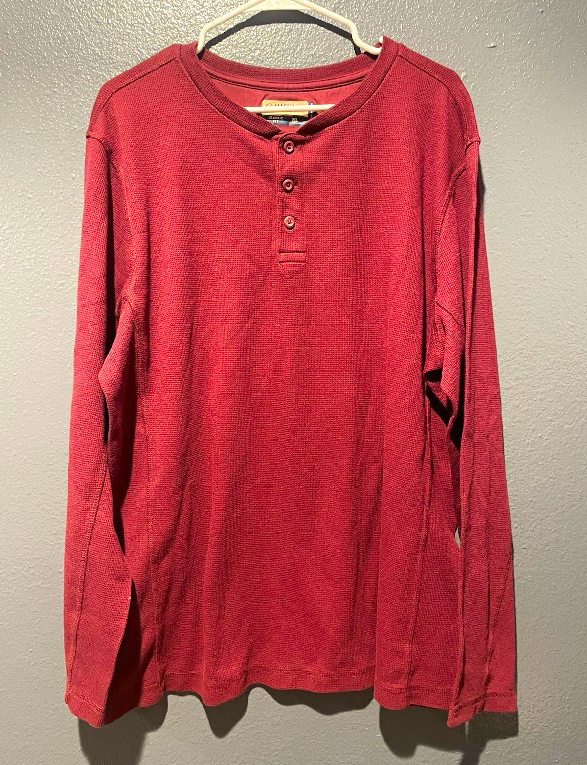 Magellan Outdoors Men\'s 2XL Red Classic Fit Long Sleeve Henley Moisture Wicking