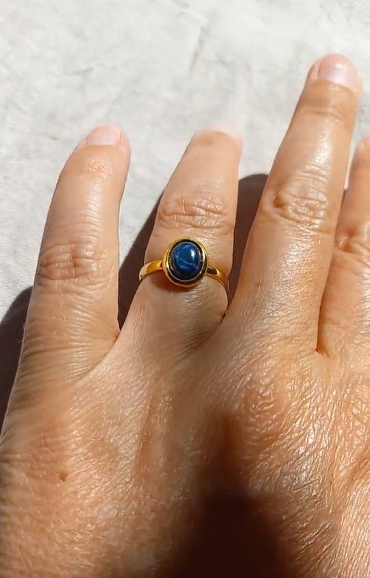 Gold Plated Blue Lindy Star Sapphire Adjustable Ring 925 Silver Anniversary Gift