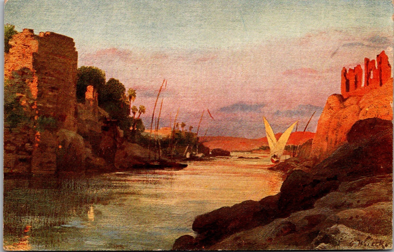 Aswan Egypt Elephantine Egypt View from Cataract Hotel Artist Wuttke Postcard Aswan Egypt Elephantine Egypt View from Cataract Hotel Artist Wuttke Postcard