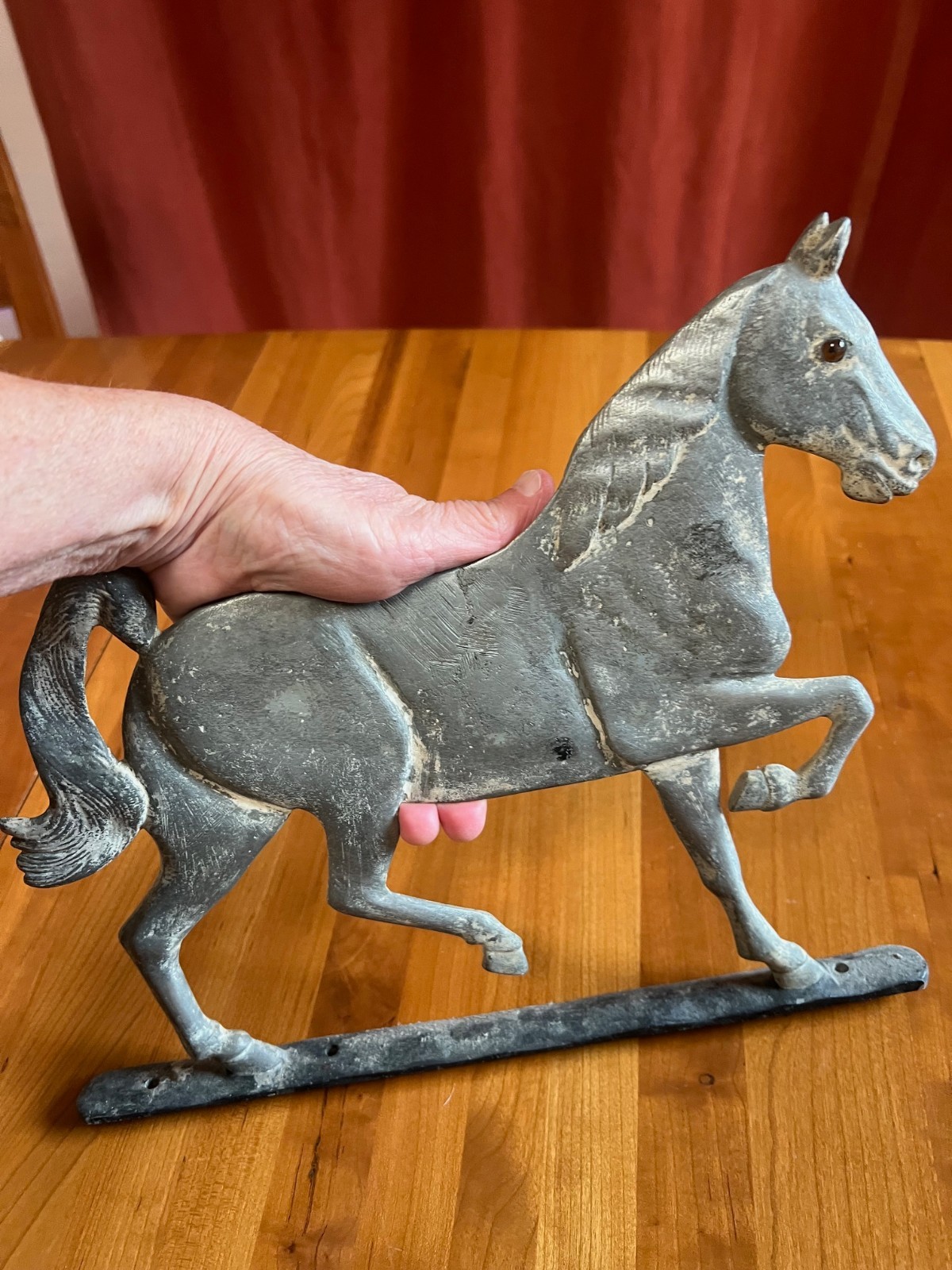 Antique Cast Metal Horse Architectural Ornament Equestrian Mount 13” Old Paint