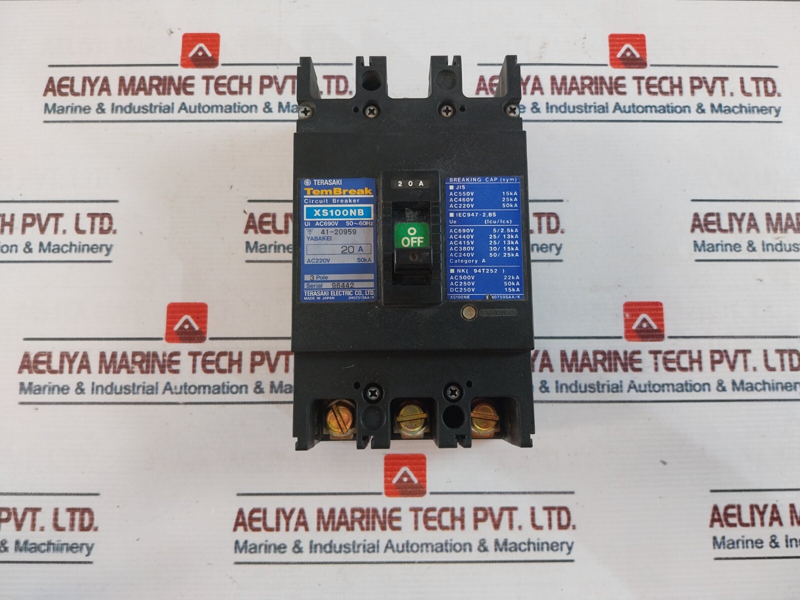 Terasaki Electric XS100NB 20A Circuit Breaker 3 Pole 41-20959 Terasaki Electric XS100NB 20A Circuit Breaker 3 Pole 41-20959
