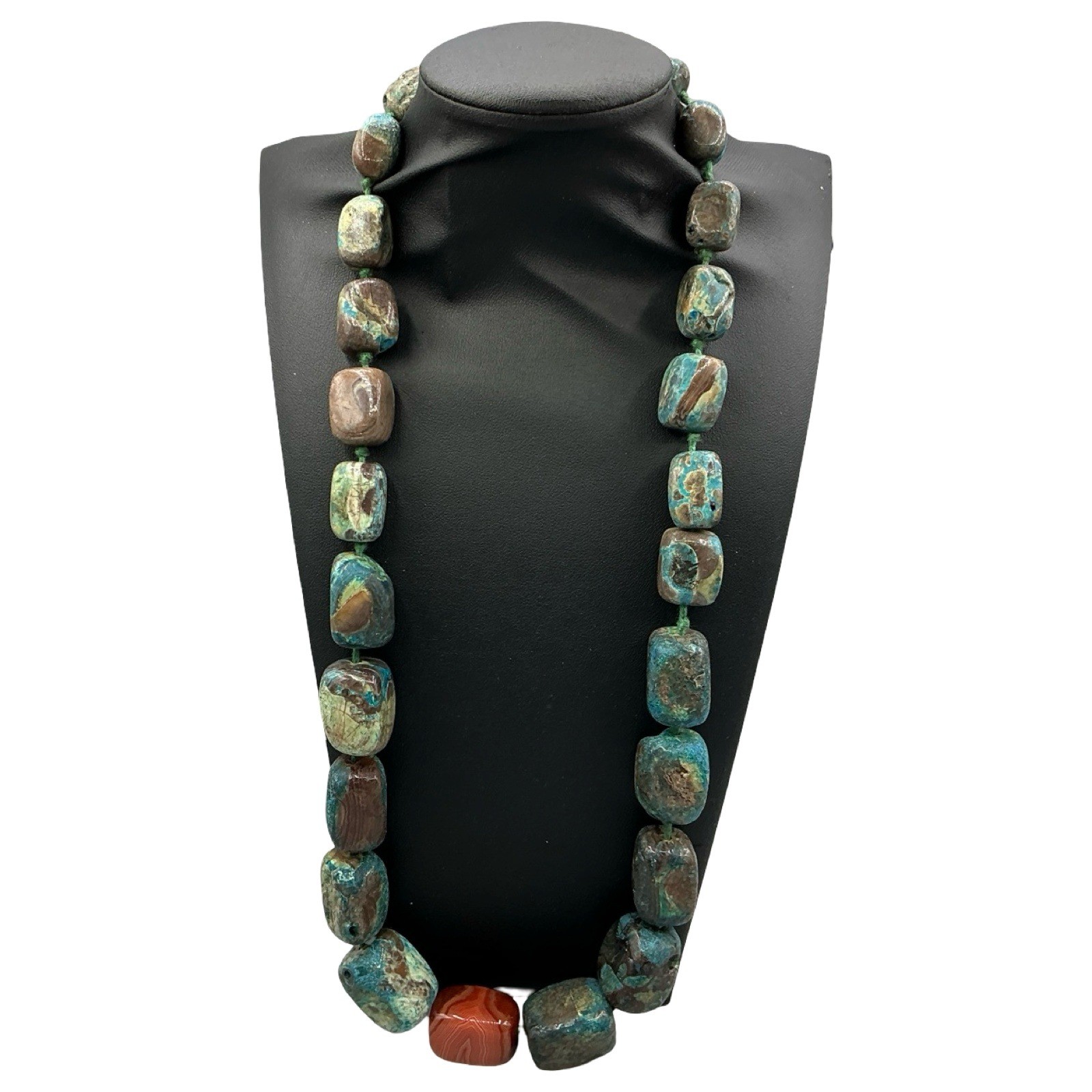 Phoebe\'s Chunky Mixed Stone Beaded Necklace Blue Brown Jasper Agate 26\