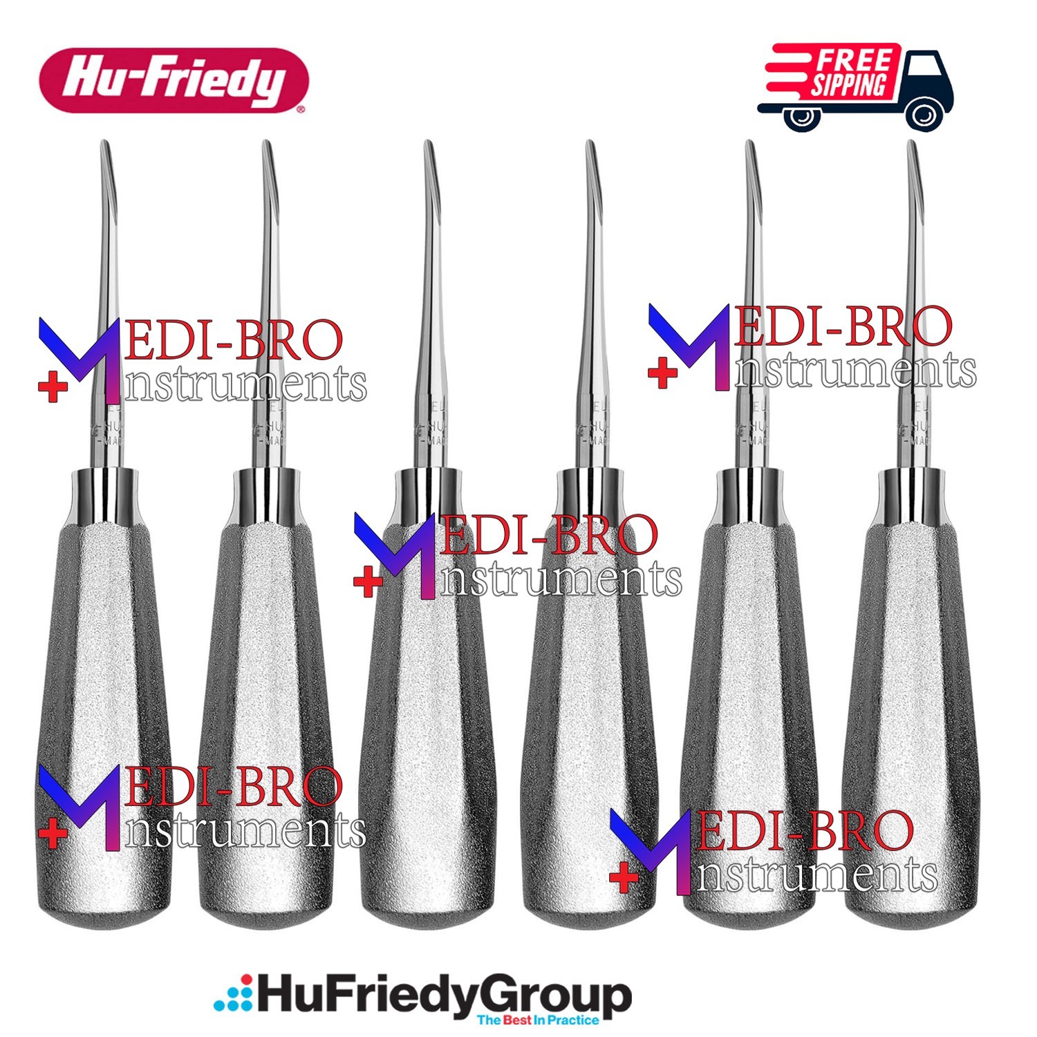 6 Pcs Hu-Friedy EL3C Luxating Elevators 3mm Curved Dental Surgical Set