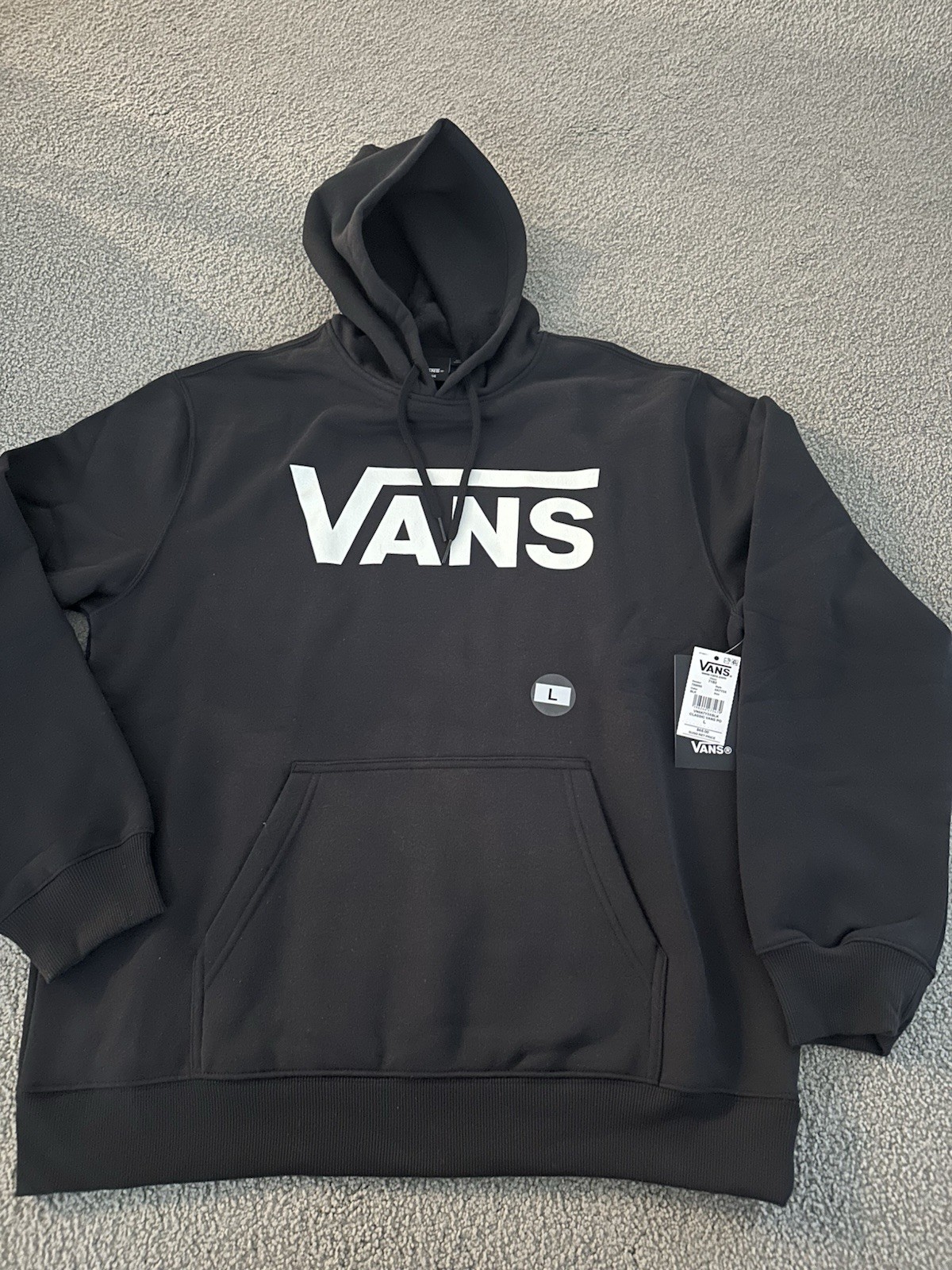 VANS Off The Wall Classic Pullover Hoodie Logo Sweatshirt Black Mens Large NWT