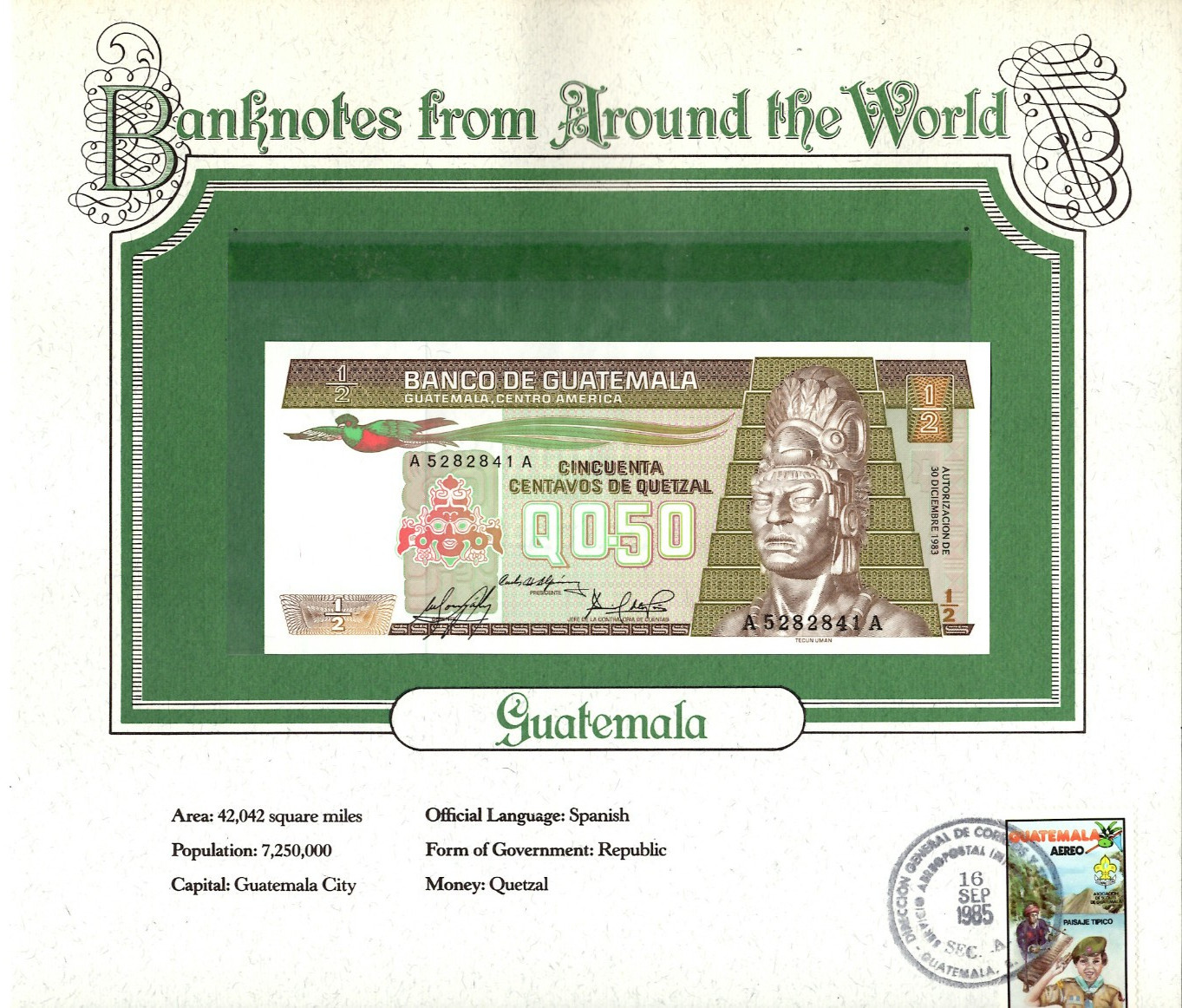 World Banknotes Guatemala 1/2 Quetzal 12.30.1983 P-65a.2 UNC A5282841A