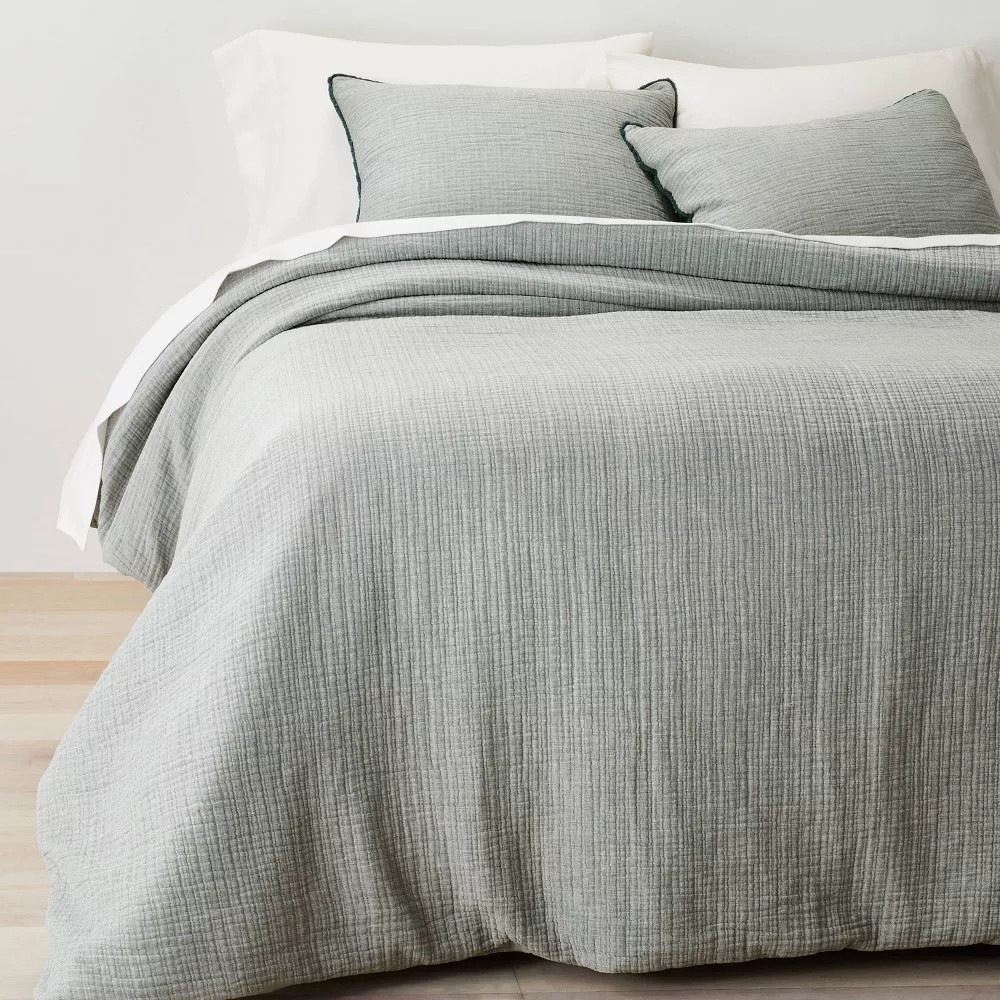 Full/Queen Textured Chambray Comforter & Sham Set Dark Teal Blue - Casaluna: