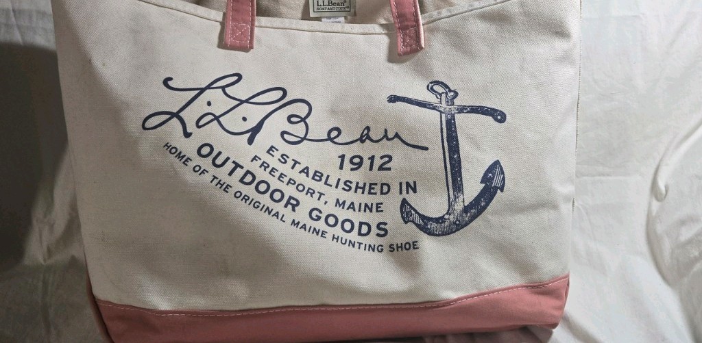 Rare LL Bean Boat and Tote XL Anchor Outdoor Goods Maine Pink Ivory Blue USA 