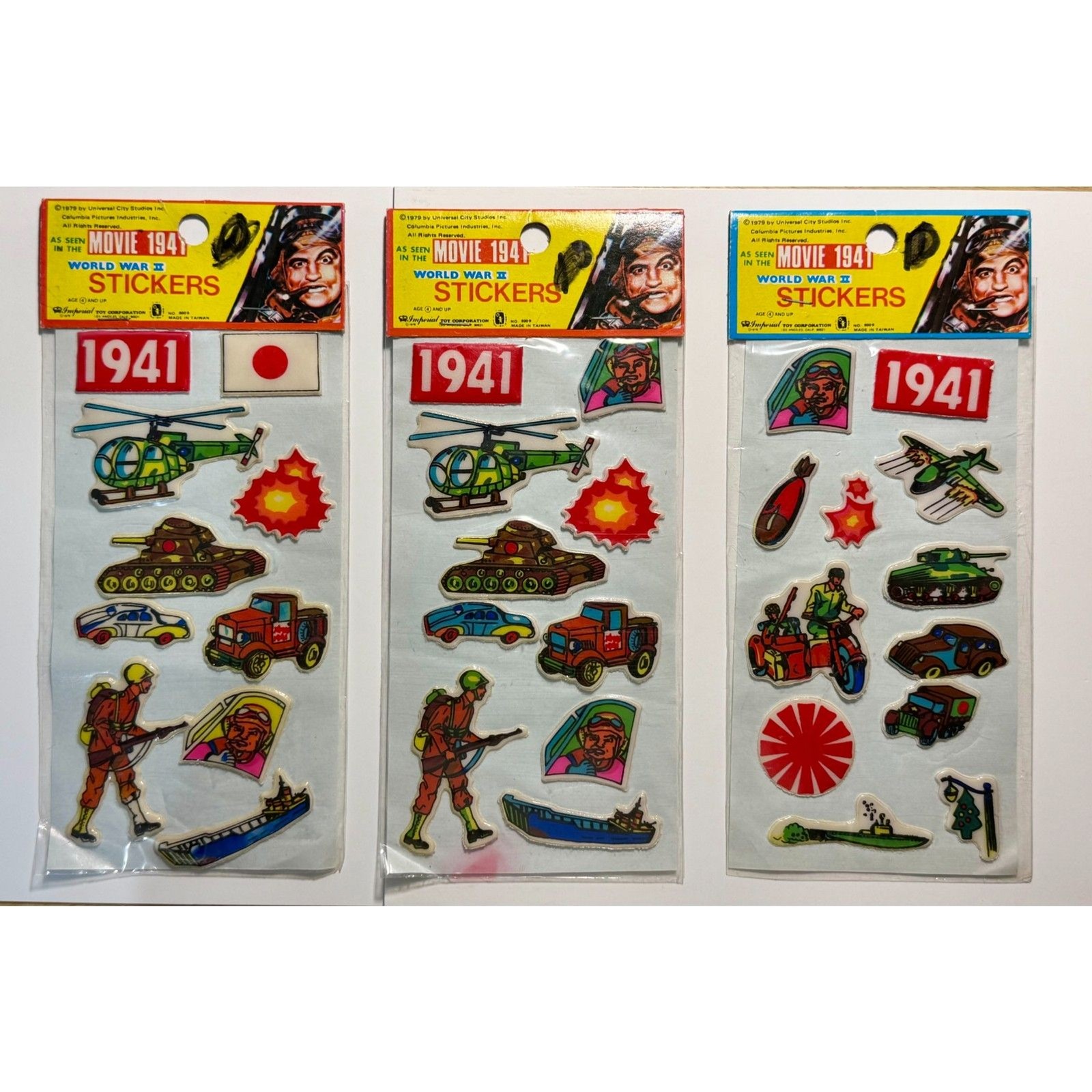 1941 Vintage 1979 Movie World War II Puffy Stickers Lot 3 Sealed Imperial Toy Co