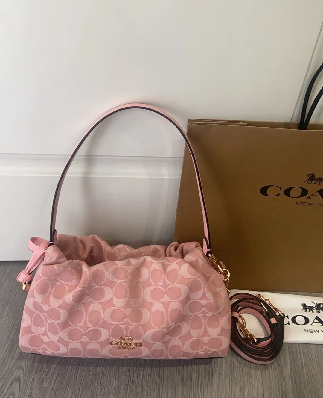 COACH Faye Shoulder Bag Signature Denim Light Pink CER68 Ships From US