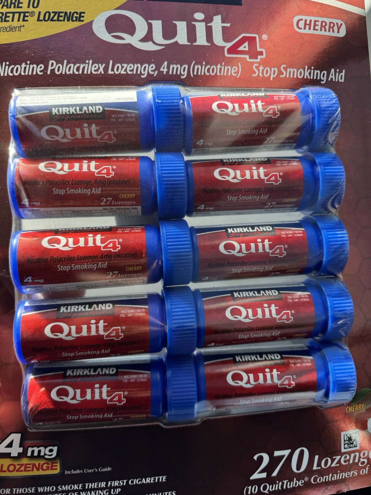 Kirkland Signature Quit 4mg Cherry Nicotine Polacrilex 270 Pieces Exp 12/27 New