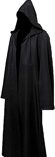Men\'s Black Hooded Robe - Classic Wizard Costume for Halloween Celebrations