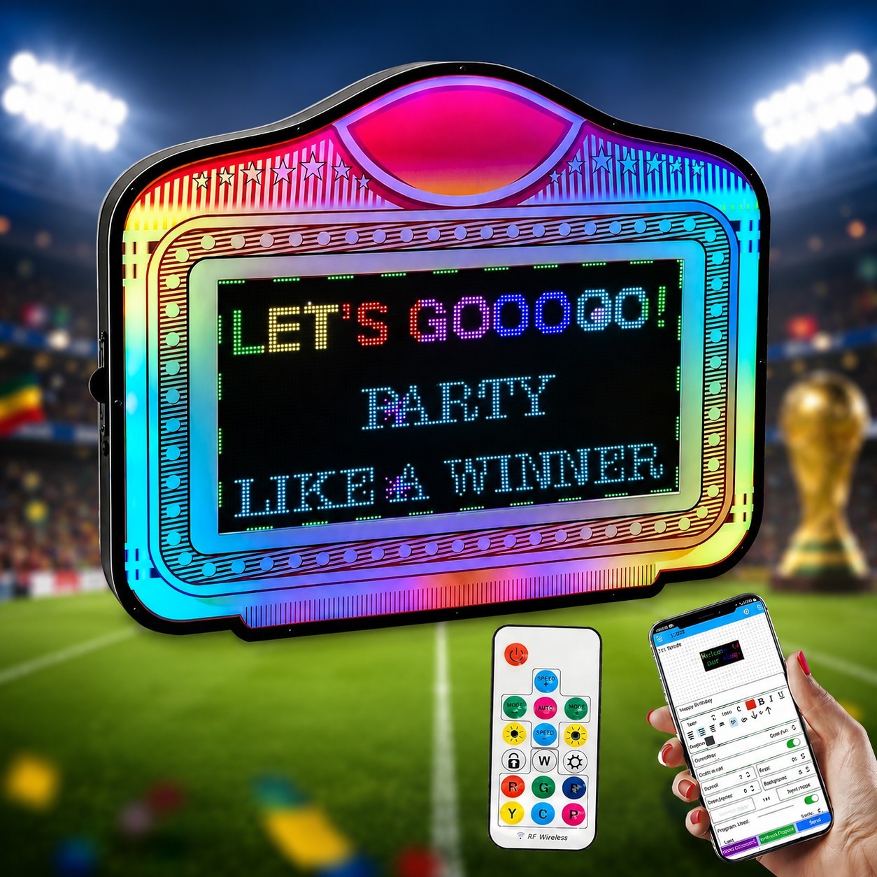 World Cup LED Bottle Service Sign App Programmable Scrolling Text Bar Presenter