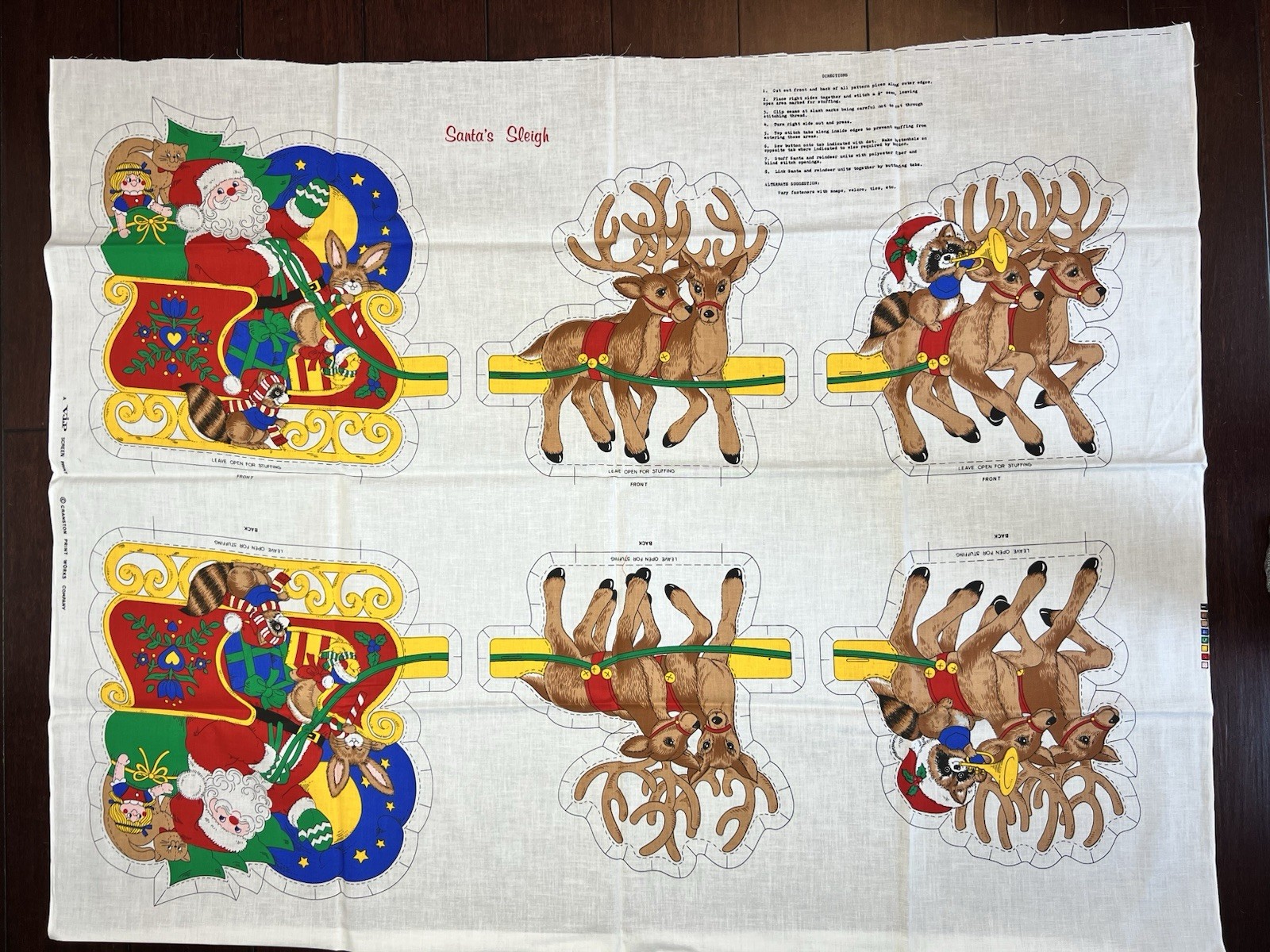 vintage Santa\'s Sleigh fabric panel designed for crafting DIY Christmas Pillow