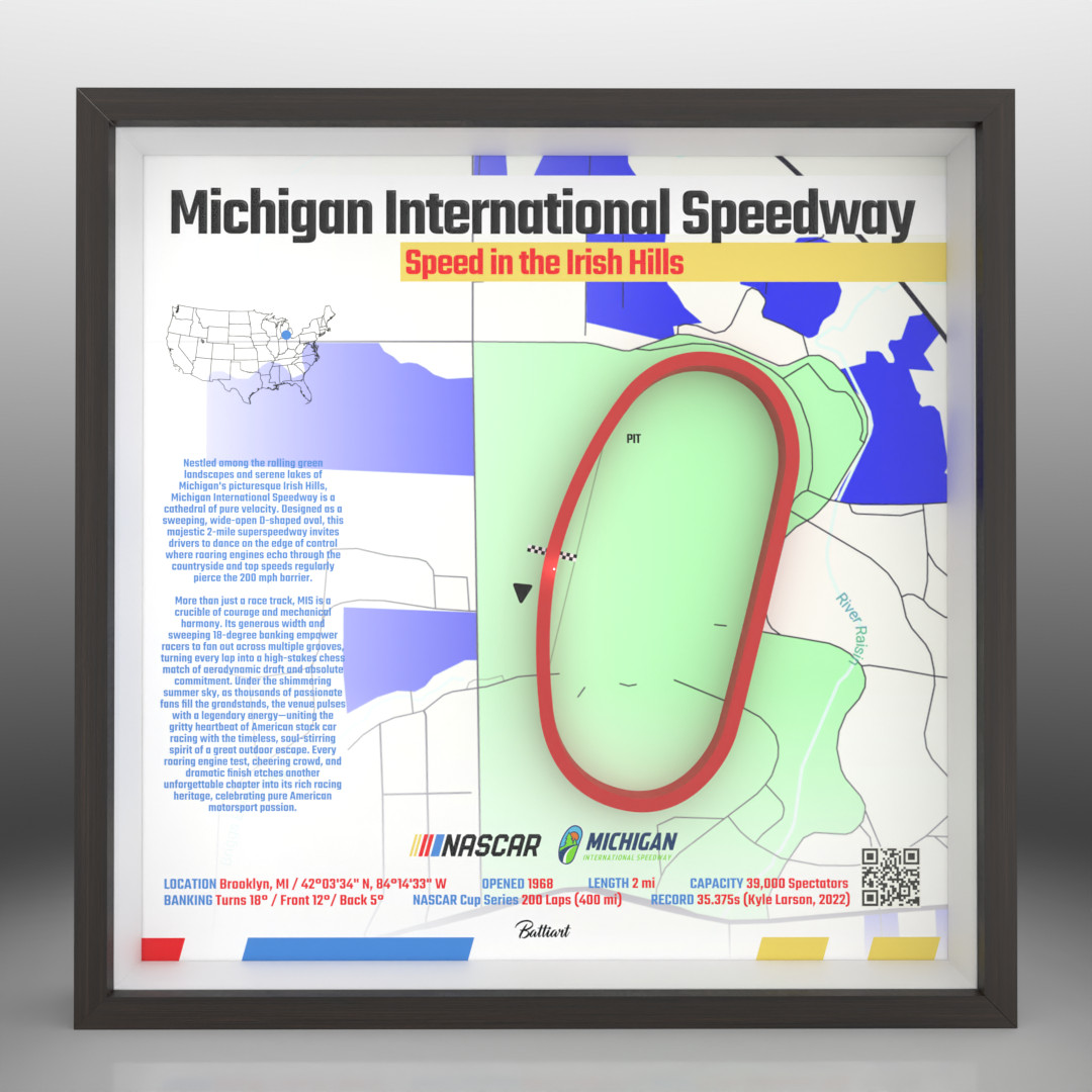 Michigan International Speedway NASCAR Track Shadow Box 3D Art