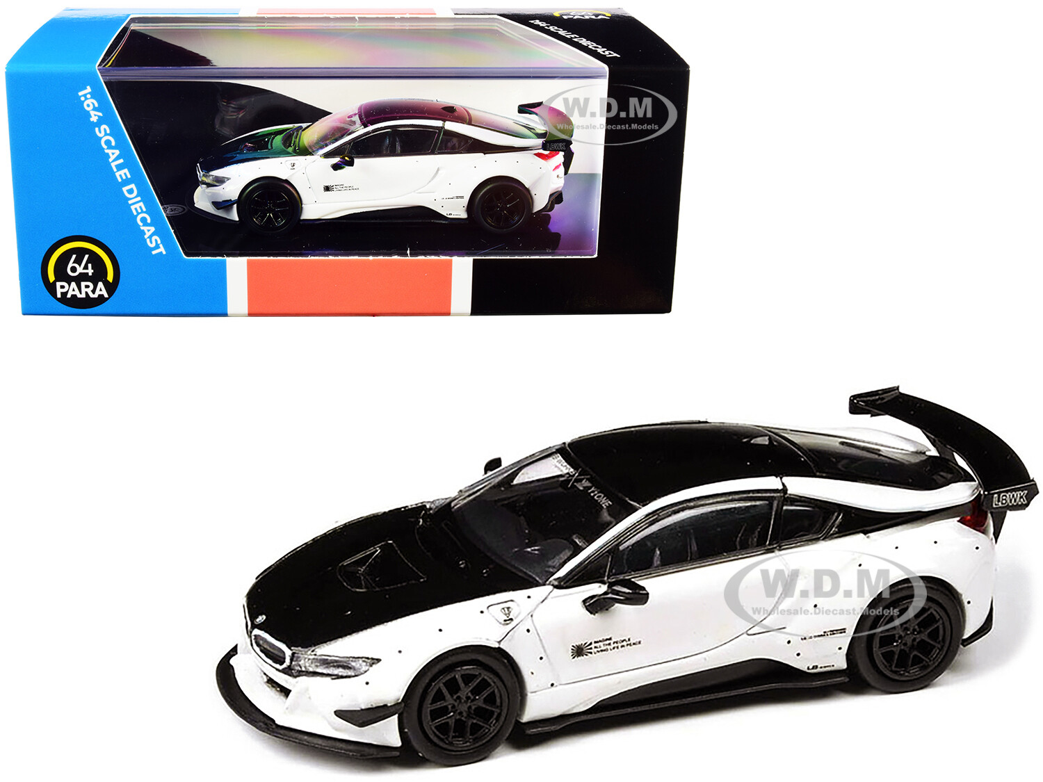 BMW i8 LIBERTY WALK WHITE & BLACK 1/64 DIECAST MODEL CAR BY PARAGON PA-55151 BMW i8 LIBERTY WALK WHITE & BLACK 1/64 DIECAST MODEL CAR BY PARAGON PA-55151