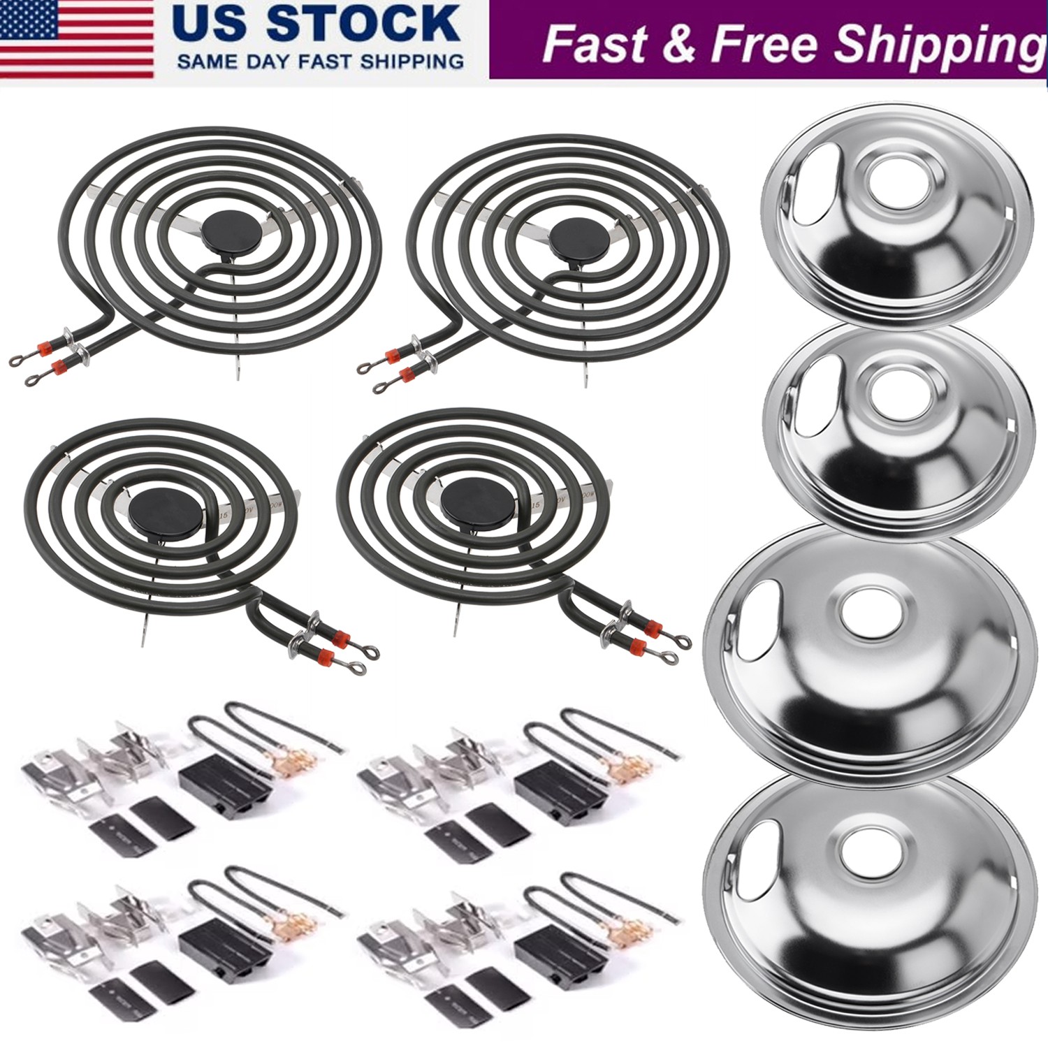 MP22YA Electric Range Burner Element Set with Drip Pans For Whirpool Frigidaire MP22YA Electric Range Burner Element Set with Drip Pans For Whirpool Frigidaire