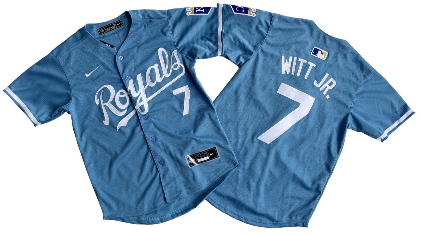 ​​Tariffs​ Free YOUTH'S Royals #7 Bobby Witt Jr. Light Blue Cool Base Jersey.