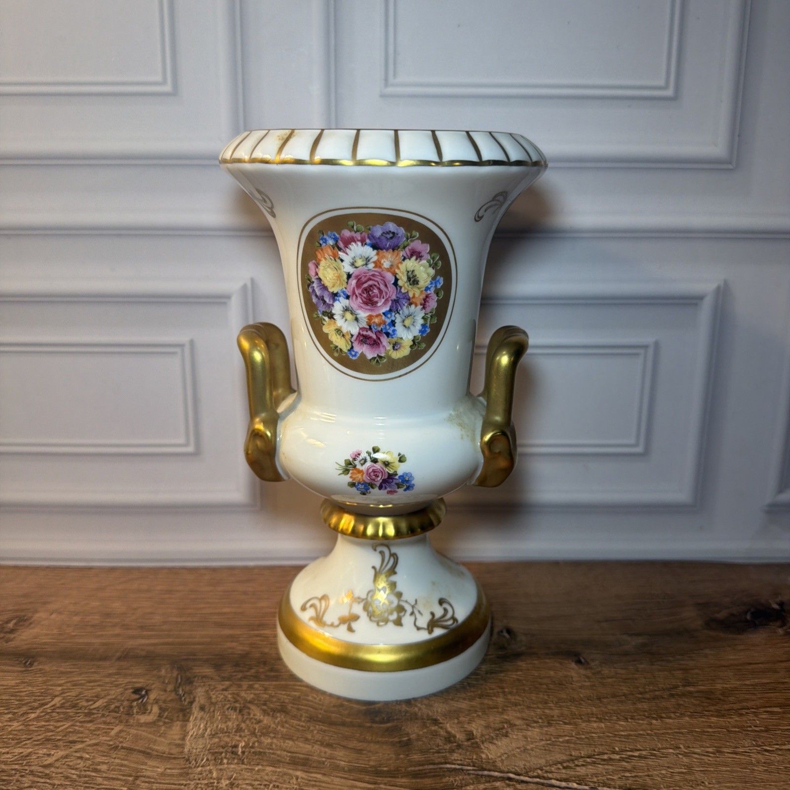 Vintage Gerold Porzellan Tettau Bavaria West Germany Floral Urn Vase 8 In