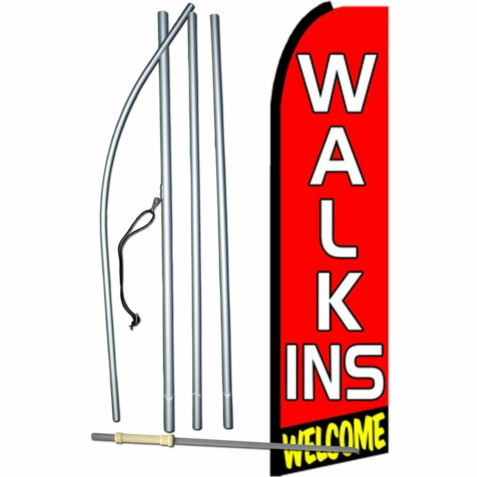 Walk Ins Welcome Flag Flutter Feather Banner Swooper Extra Wide Bundle COMPLETE